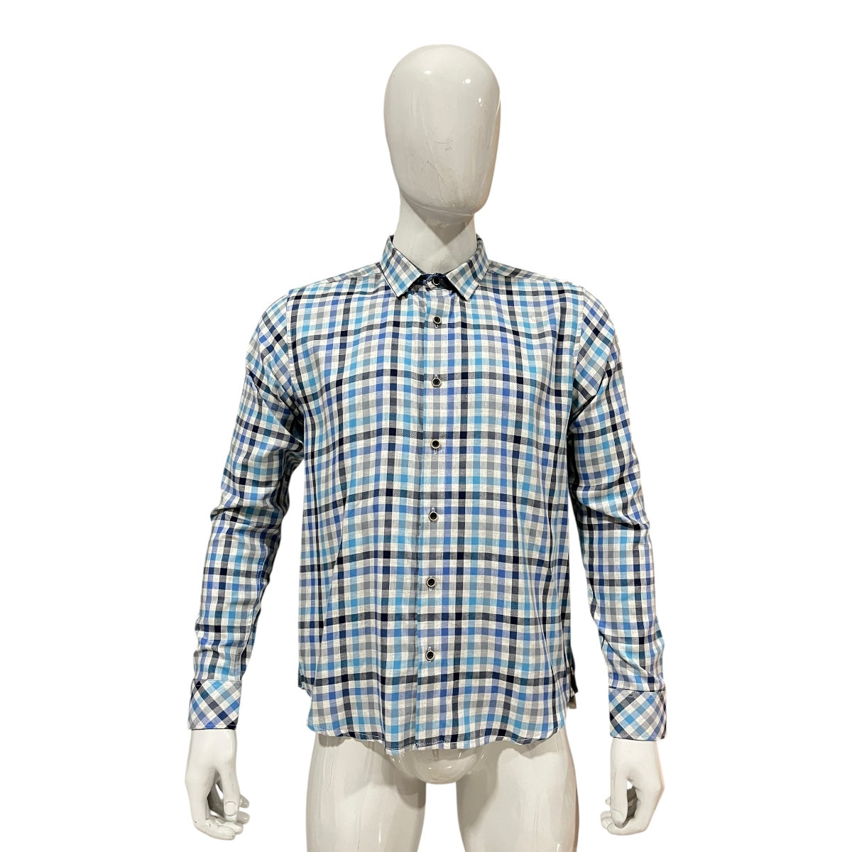 Camisa Azul/Gris Cuadros Urbano Afranelada Para Caballero ZAREVICH COLLECTION