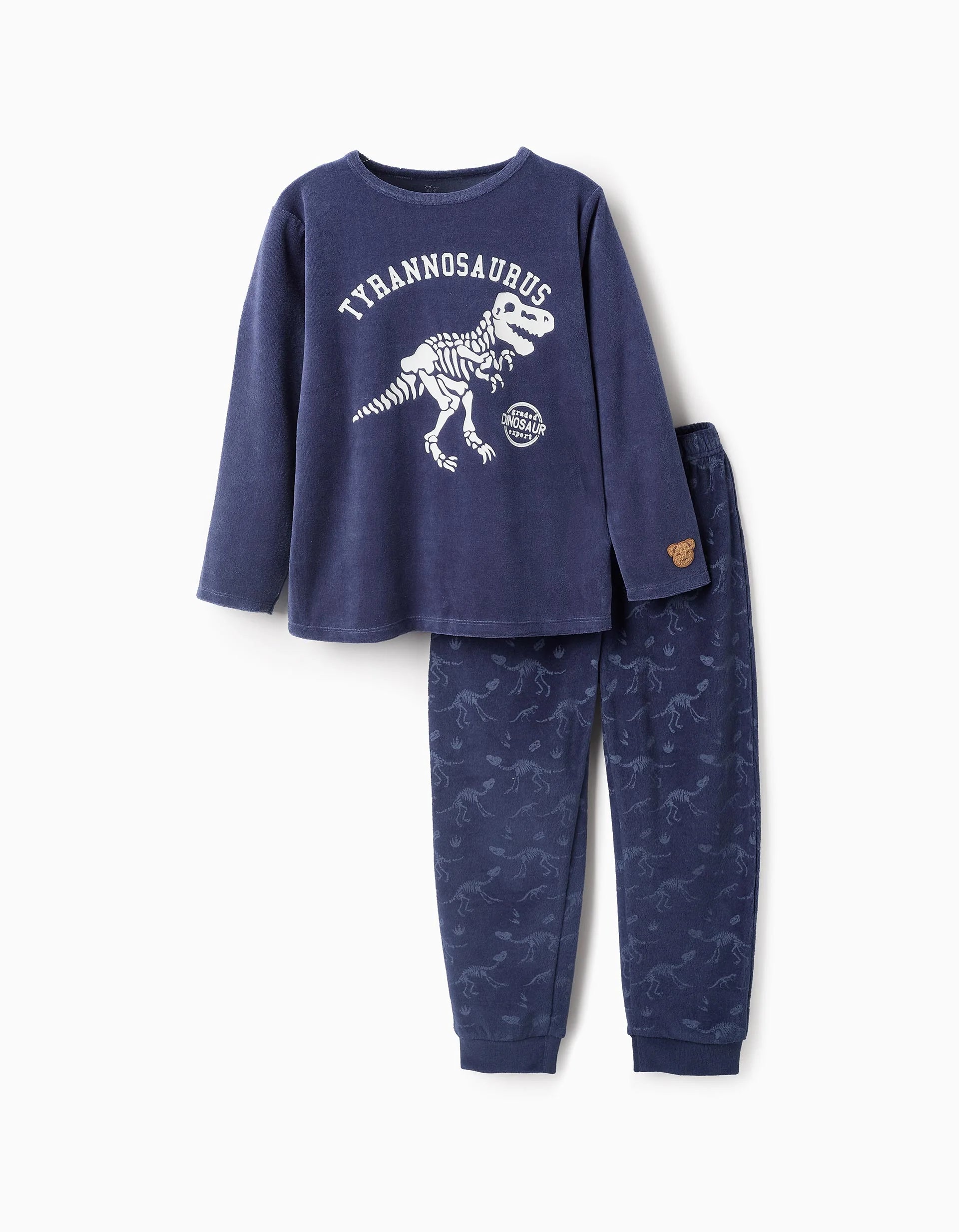Pijama de Terciopelo Brilla en la Oscuridad para Niño Dinosaurios Azul ZIPPY
