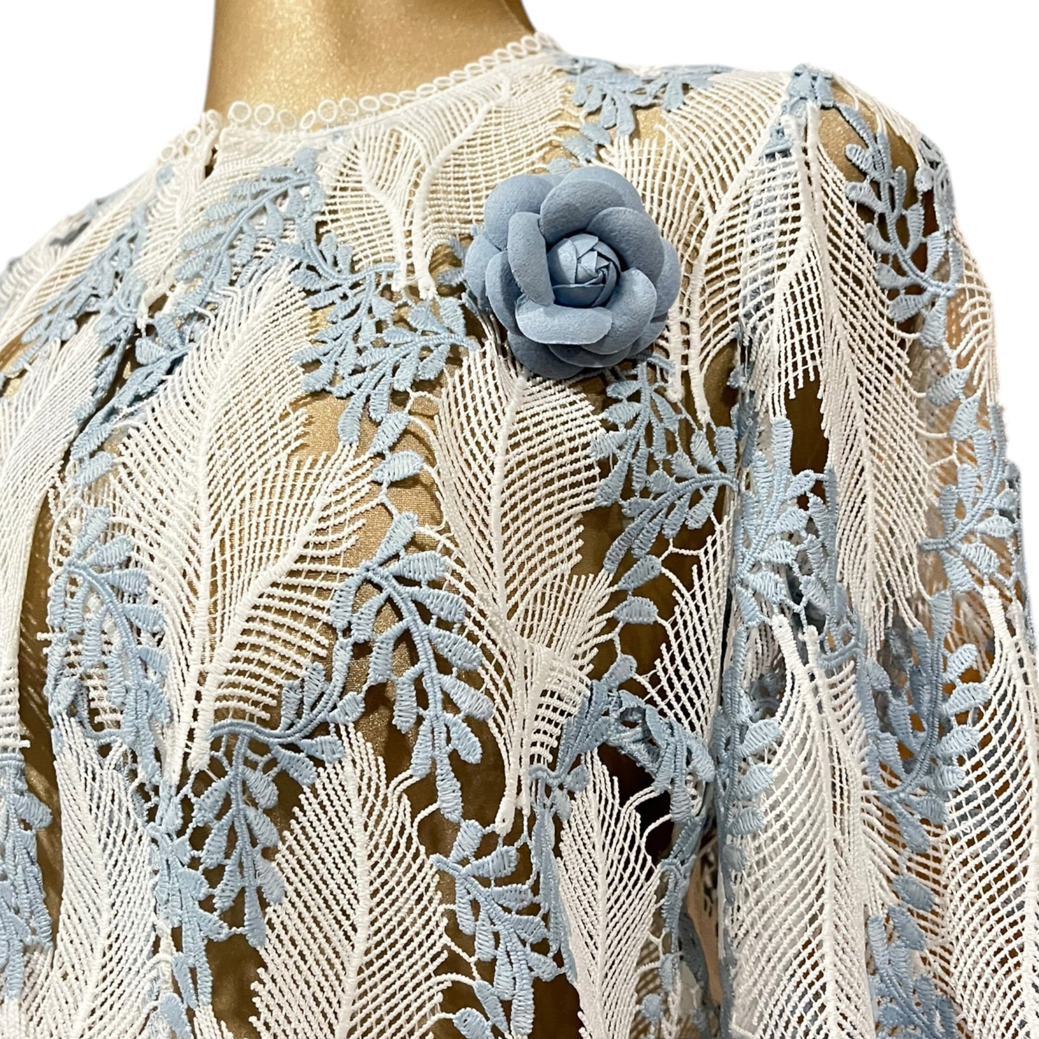 Saco Dama Plumas Blanco Azul Mussi