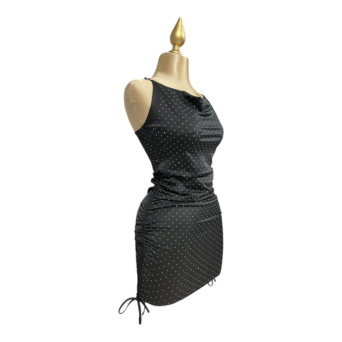 Vestido Cristales Pliegue Liso Color Negro OM