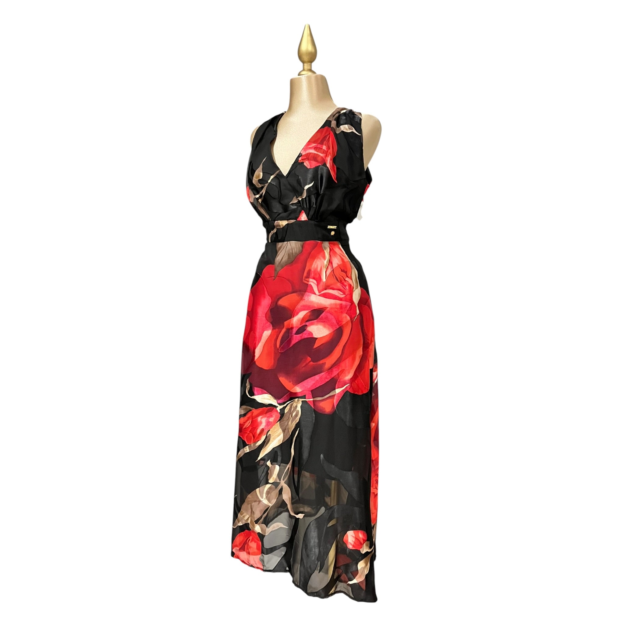 Vestido Negro/Rojo Estampado Floral Mussi