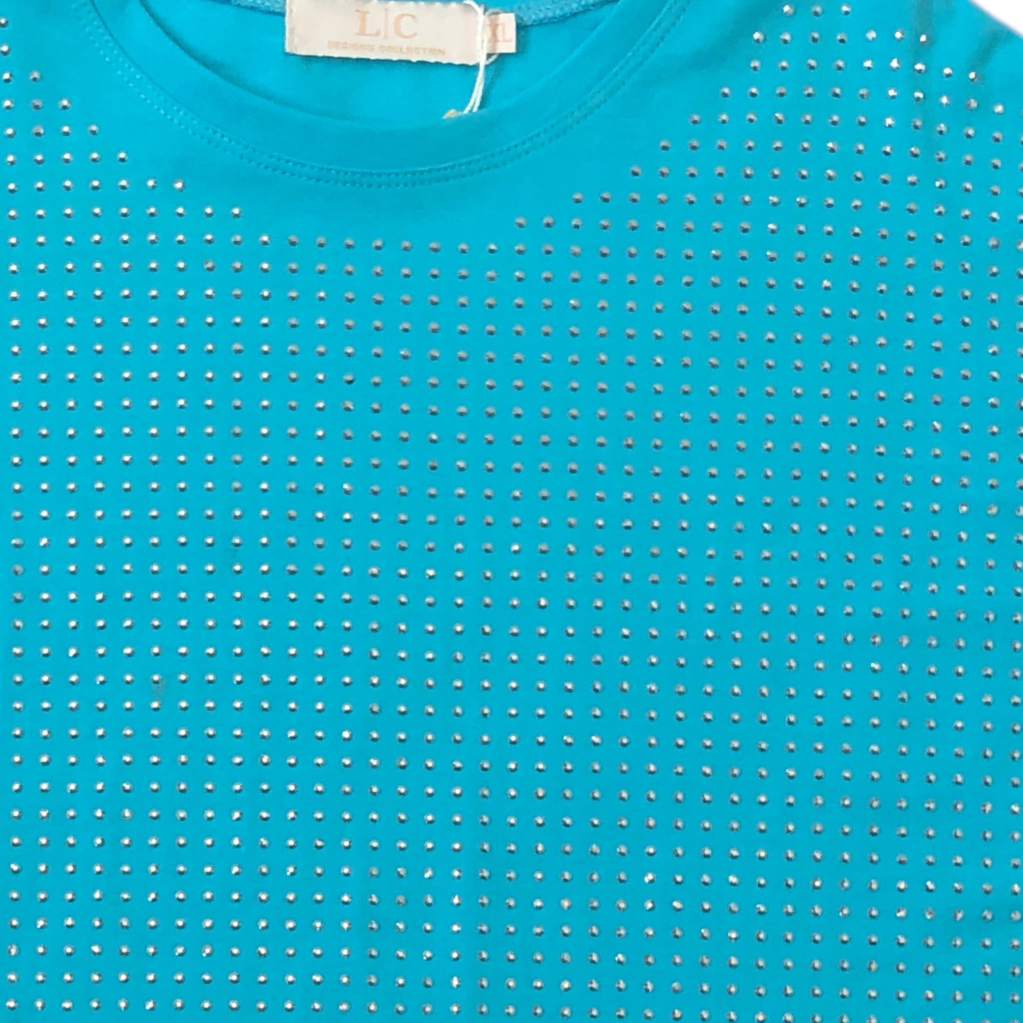 Playera Azul Curvy Con Pedrería LC