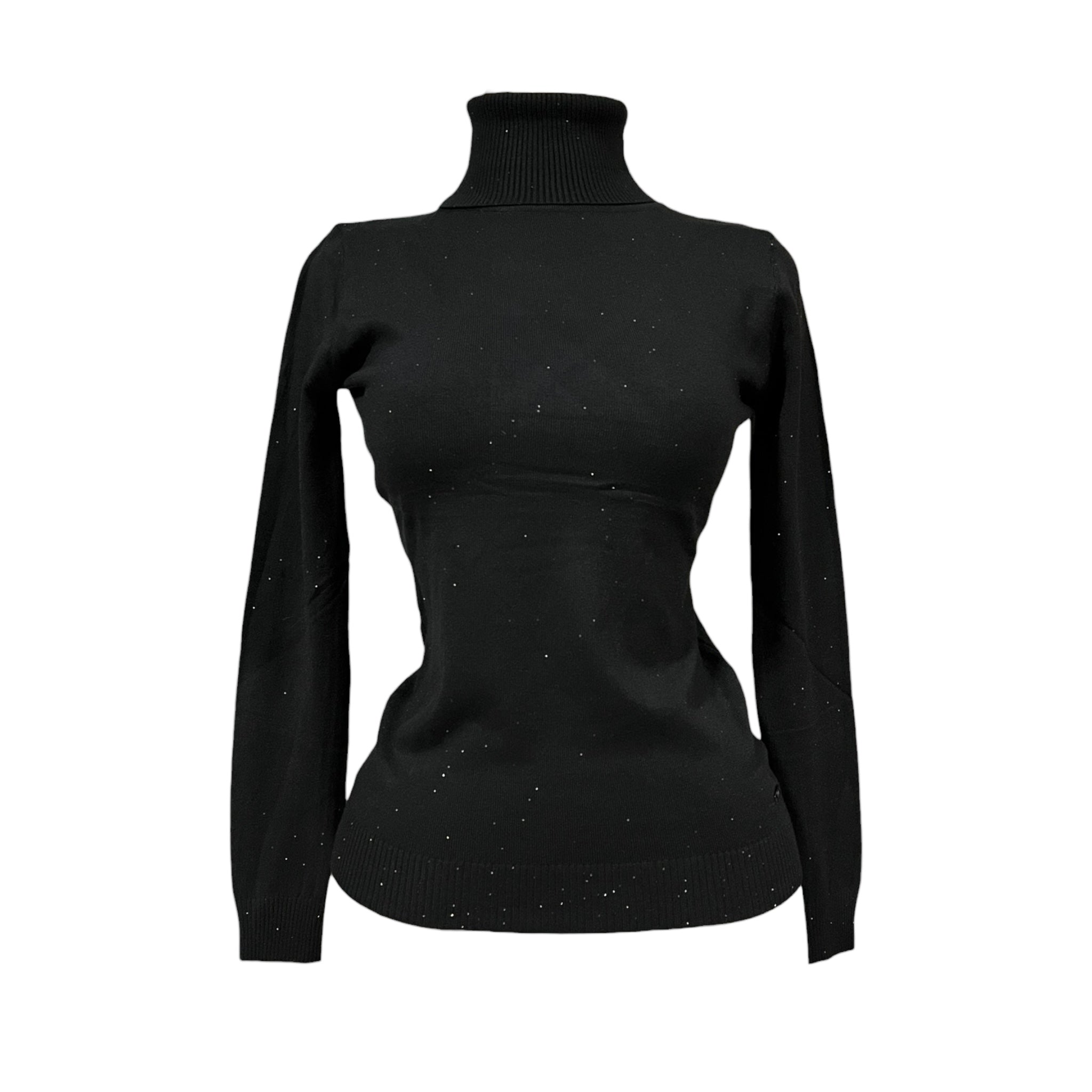 Blusa Negro Con Brillos Cuello Alto Para Dama MUSSI