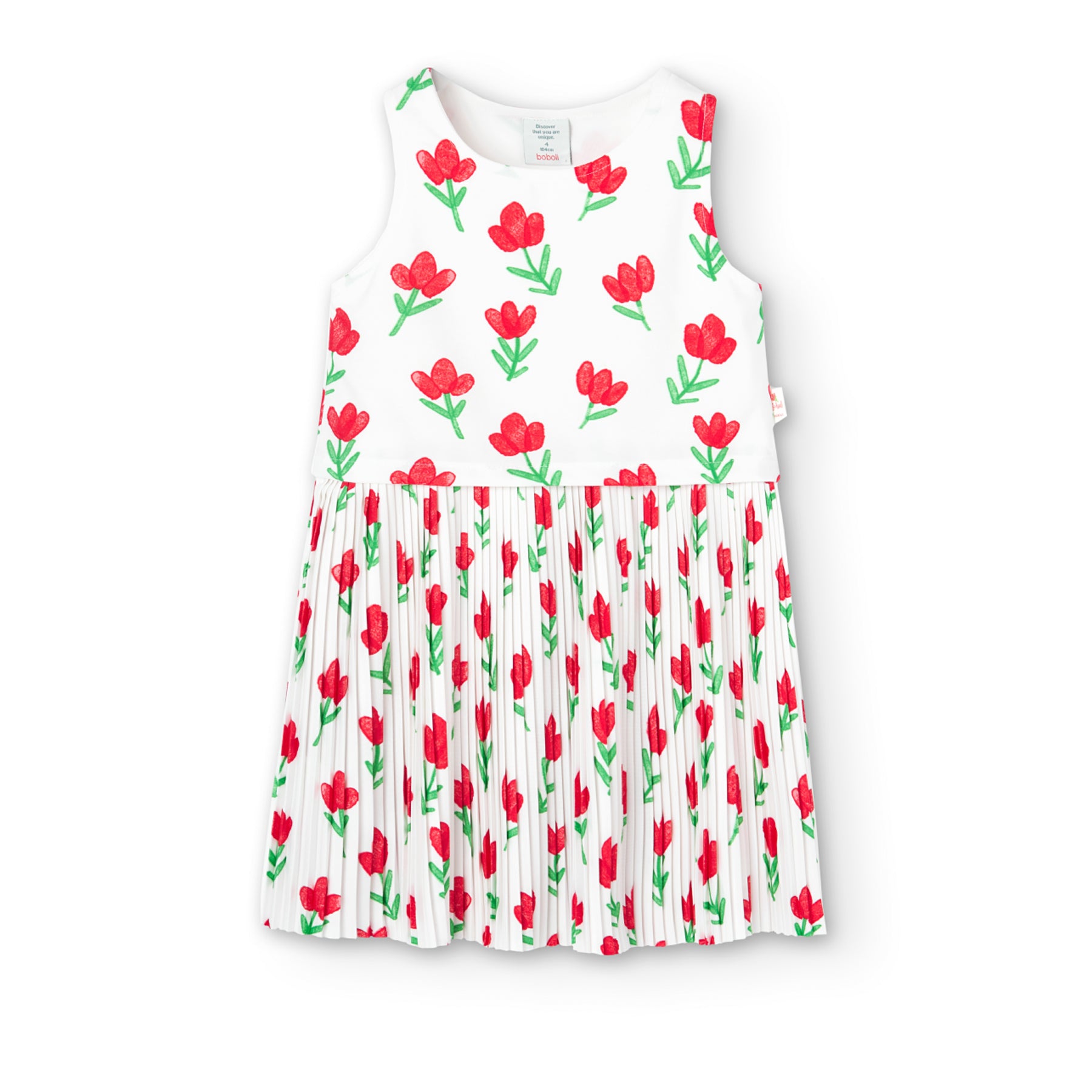 Vestido De Punto Plisado Estampado Flores Para Niña BOBOLI