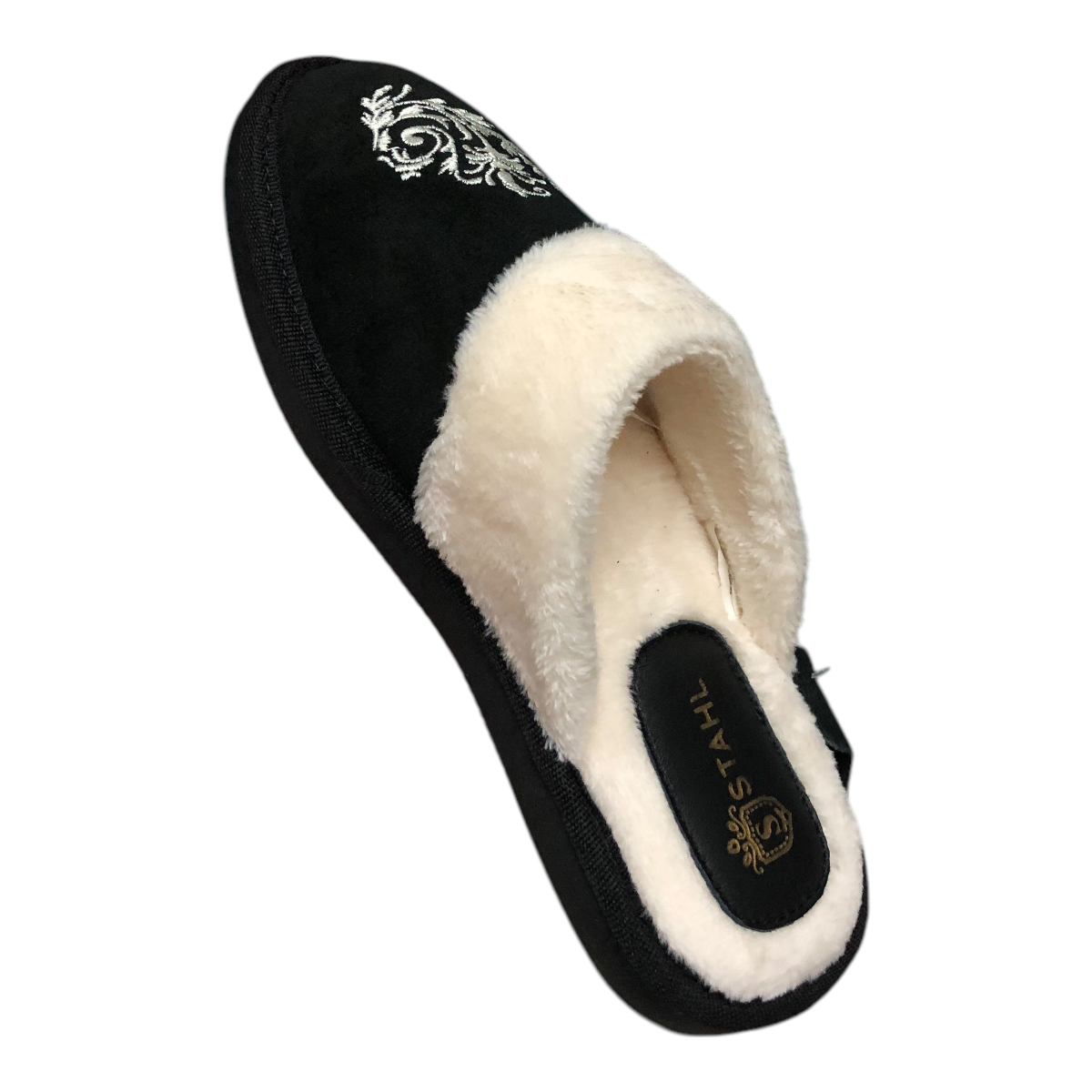 Pantufla de gamuza genuina negro dama STAHL