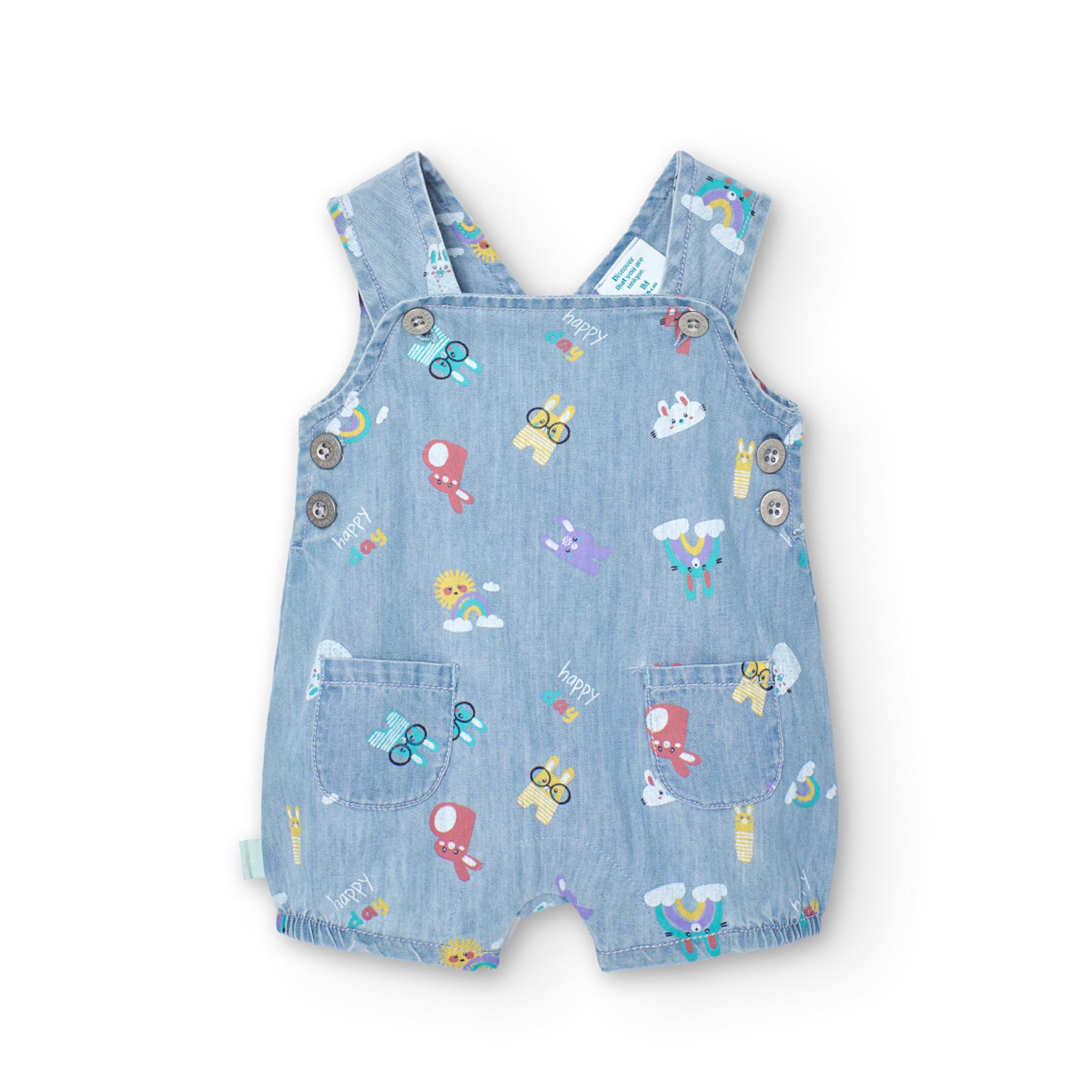 Overol Denim Con Estampado Conejitos Para Bebé BOBOLI