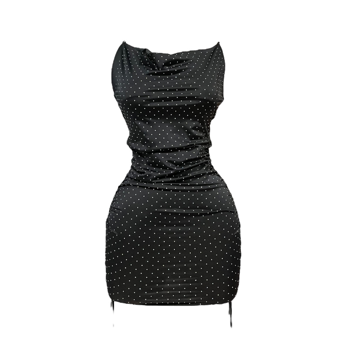 Vestido Cristales Pliegue Liso Color Negro OM