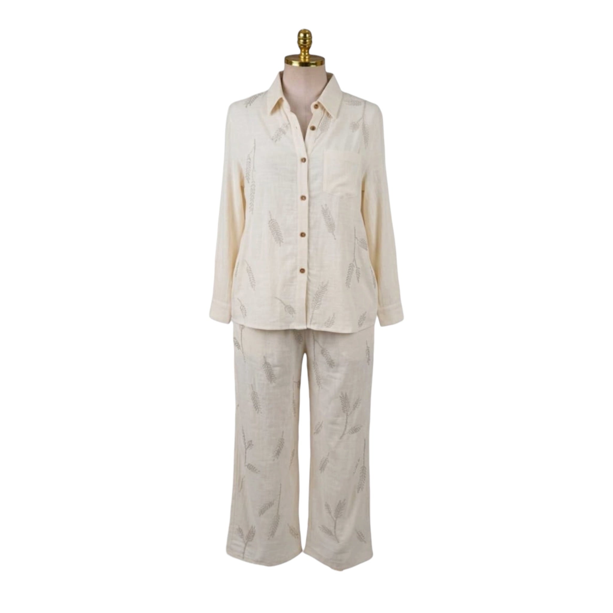 Conjunto Camisa Pantalón Estampado Beige LC
