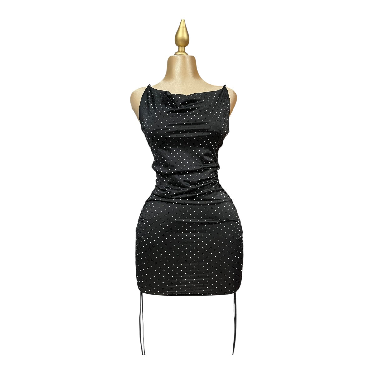 Vestido Cristales Pliegue Liso Color Negro OM