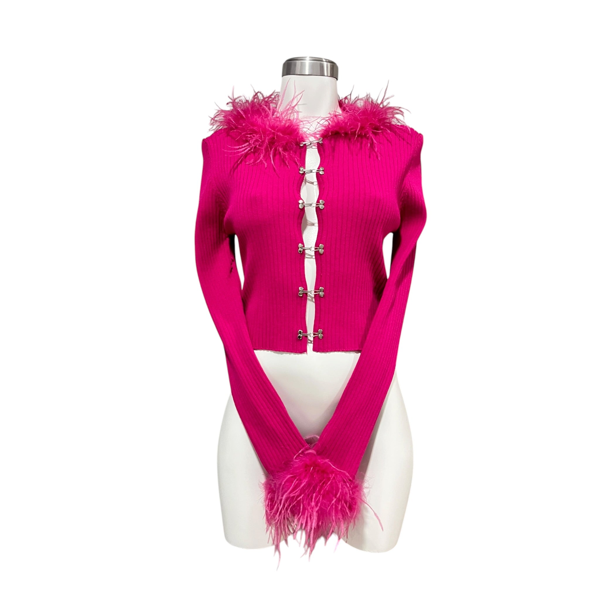 Blusa con plumas Abierta Fucsia LC