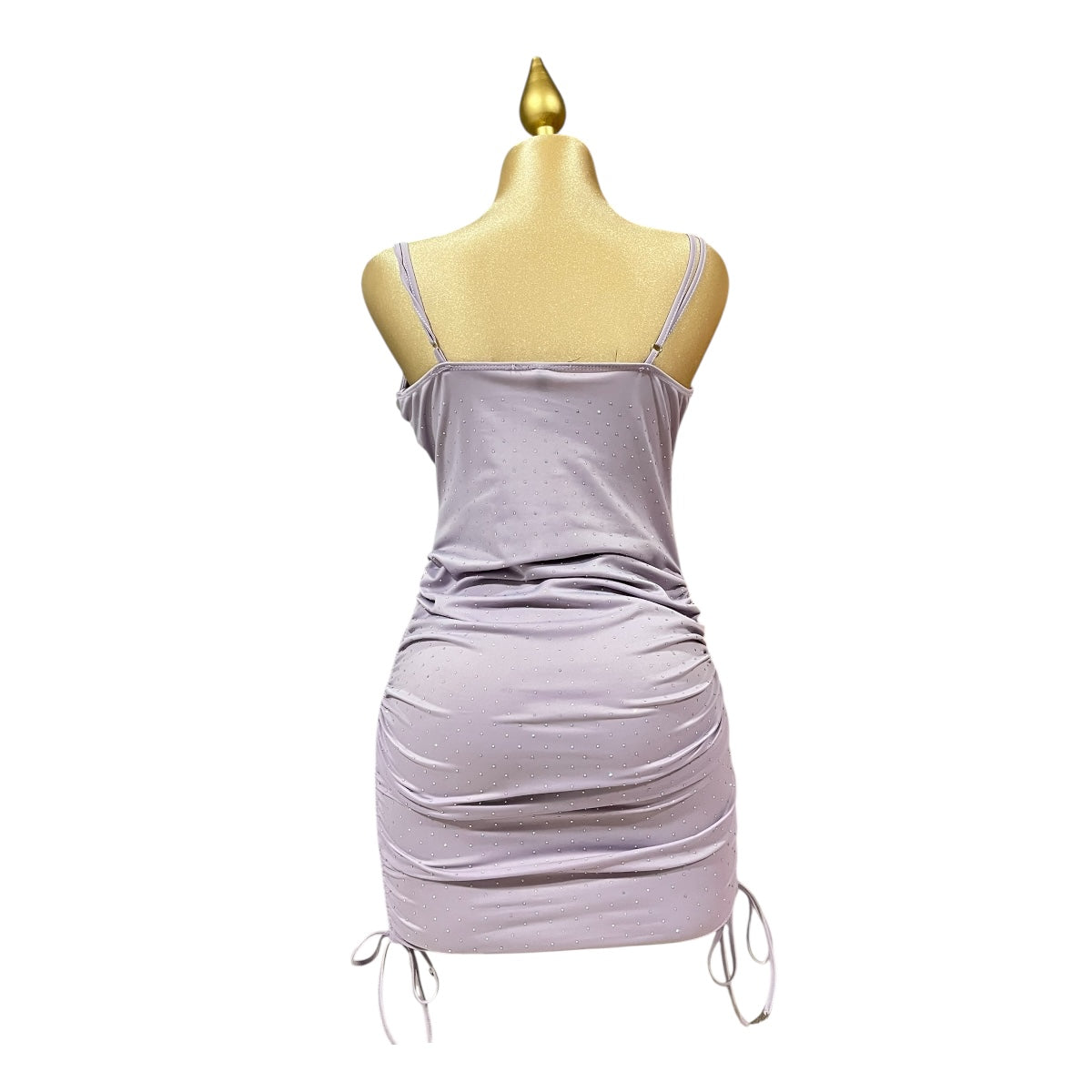 Vestido Cristales Pliegue Liso Color Lila OM