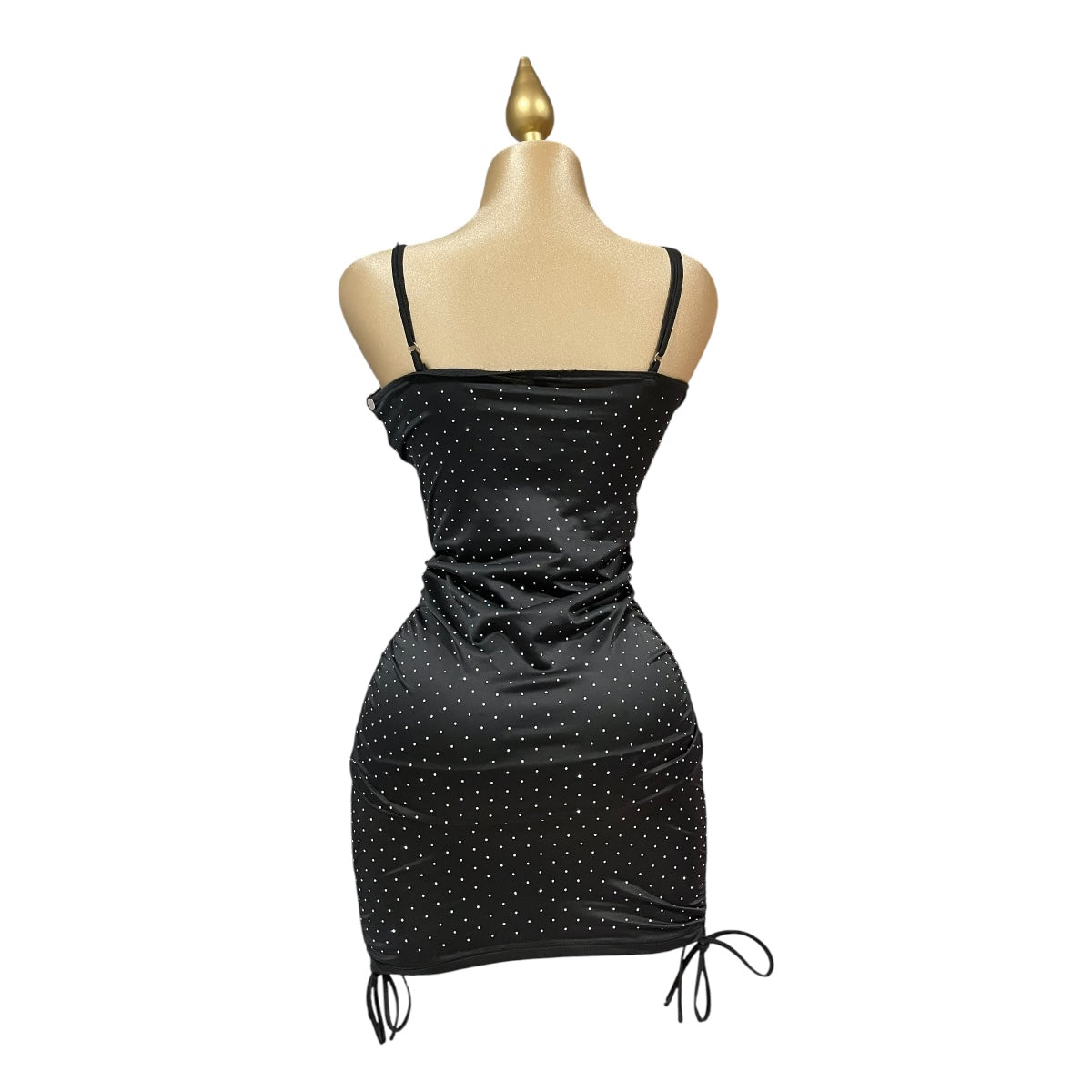 Vestido Cristales Pliegue Liso Color Negro OM