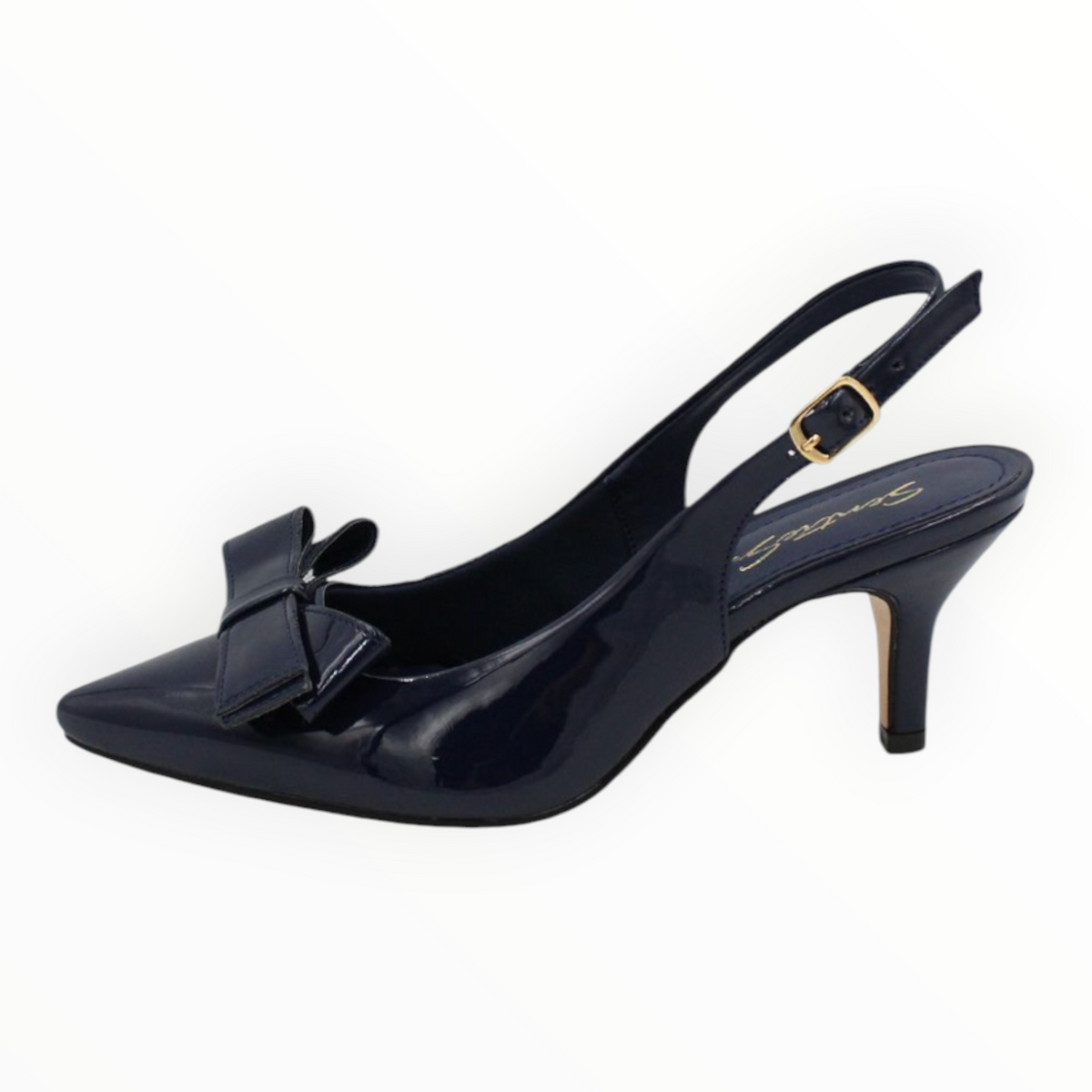 Zapatillas Slingback De Charol Azul Marino Con Moño Senties