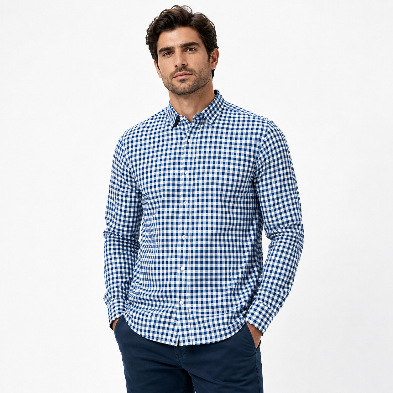 Camisa Azul Rey/Blanco Cuadros Para Caballero ZAREVICH COLLECTION