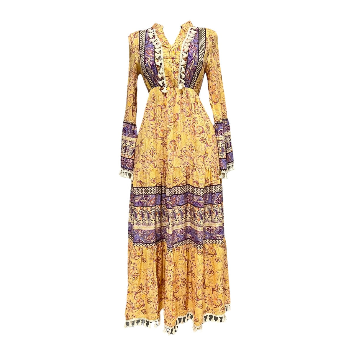 Vestido Largo Estampado Amarillo Estampado Multicolor