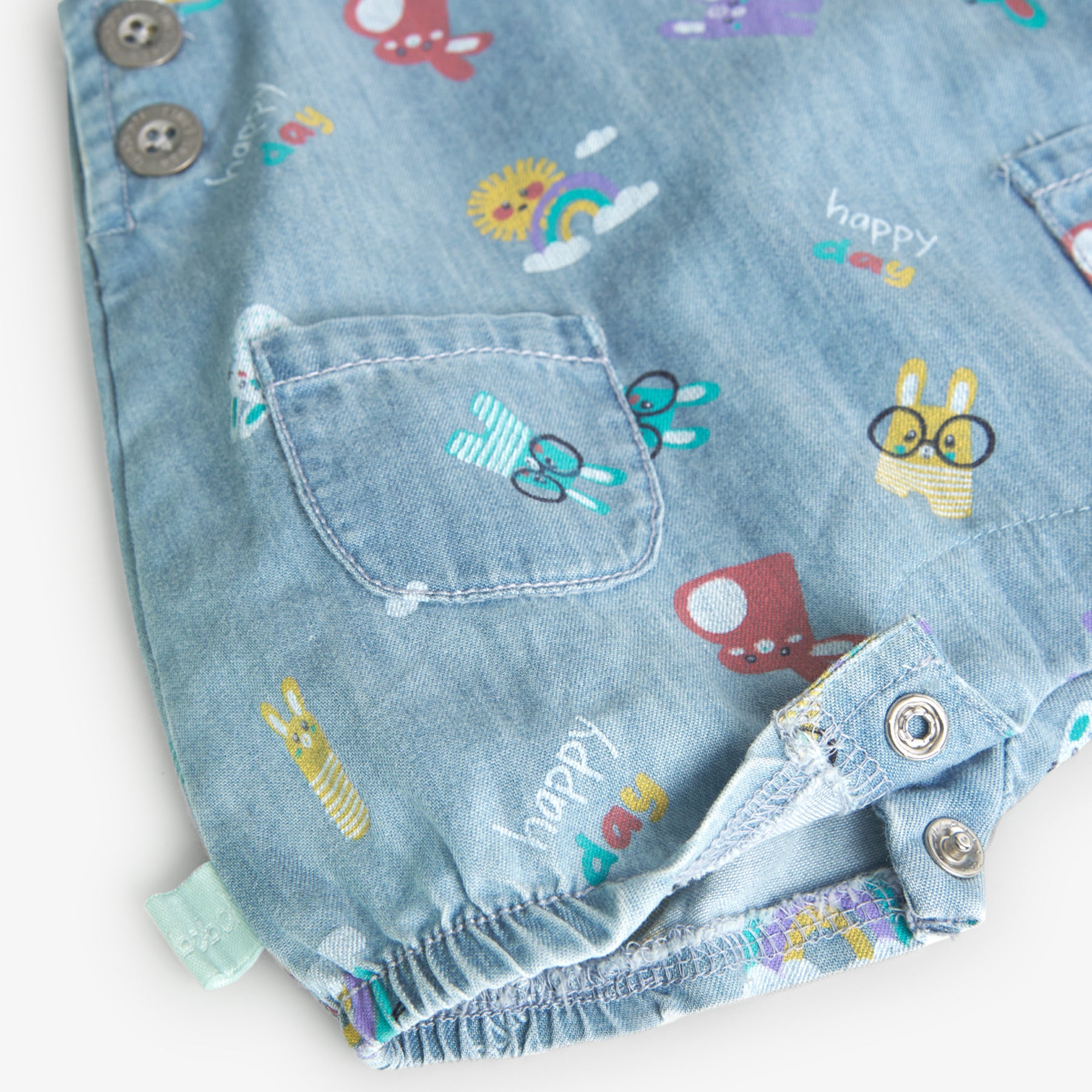 Overol Denim Con Estampado Conejitos Para Bebé BOBOLI