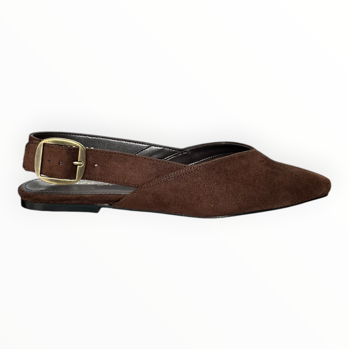 Flats Slingback De Gamuza Café Con Hebilla Grande Senties