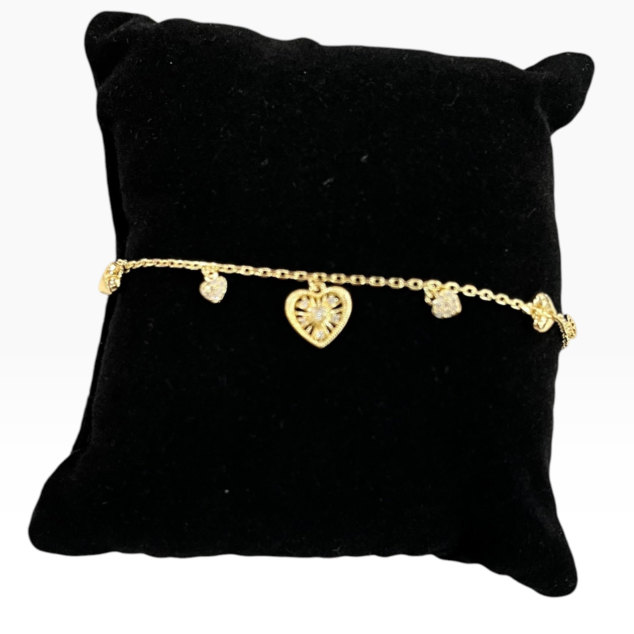 Pulsera Dorada Con Dijes Colgantes De Corazón Laminado con Zirconias