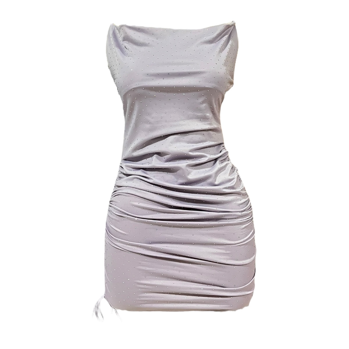 Vestido Cristales Pliegue Liso Color Lila OM