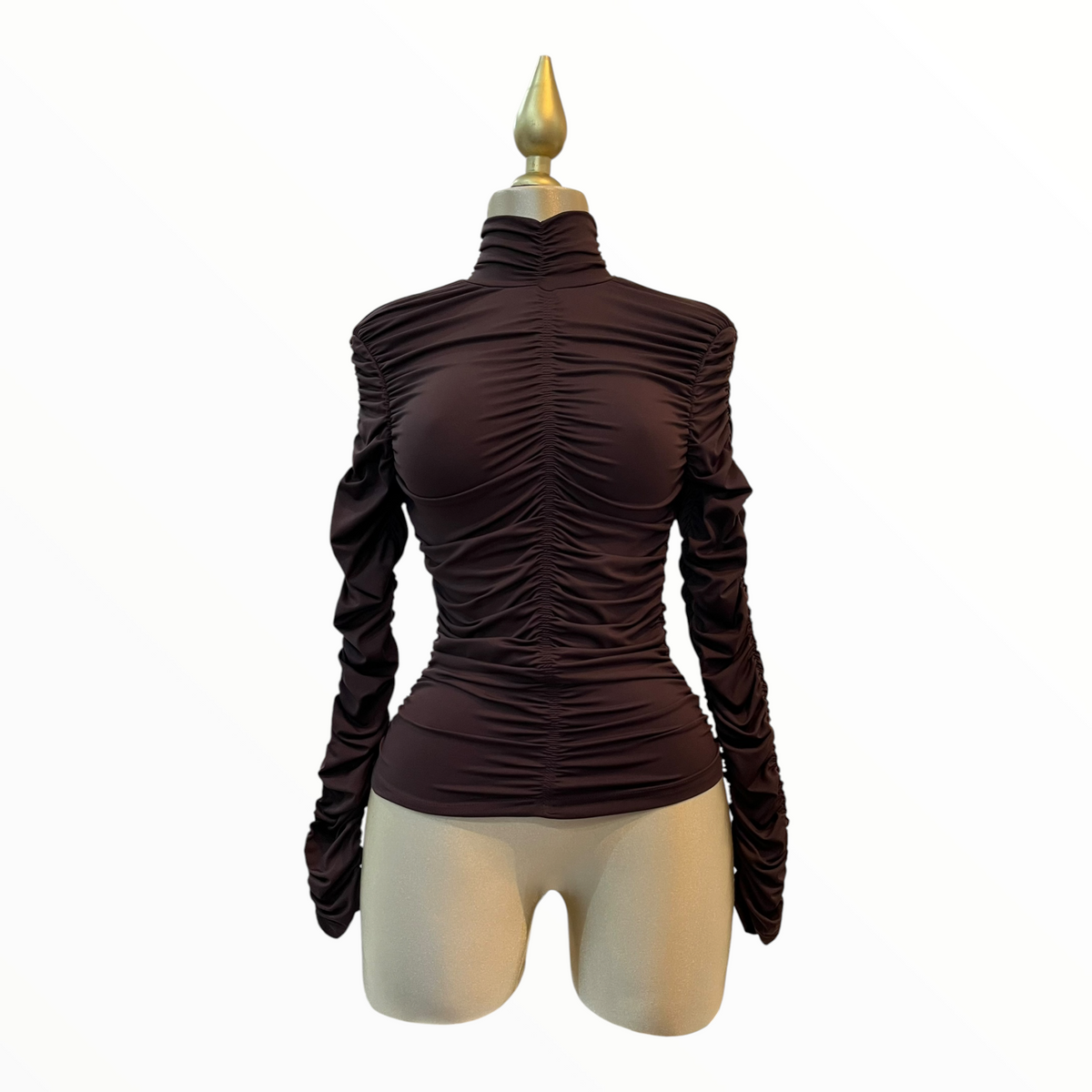 Blusa Fruncida De Cuello Alto Color Chocolate LC