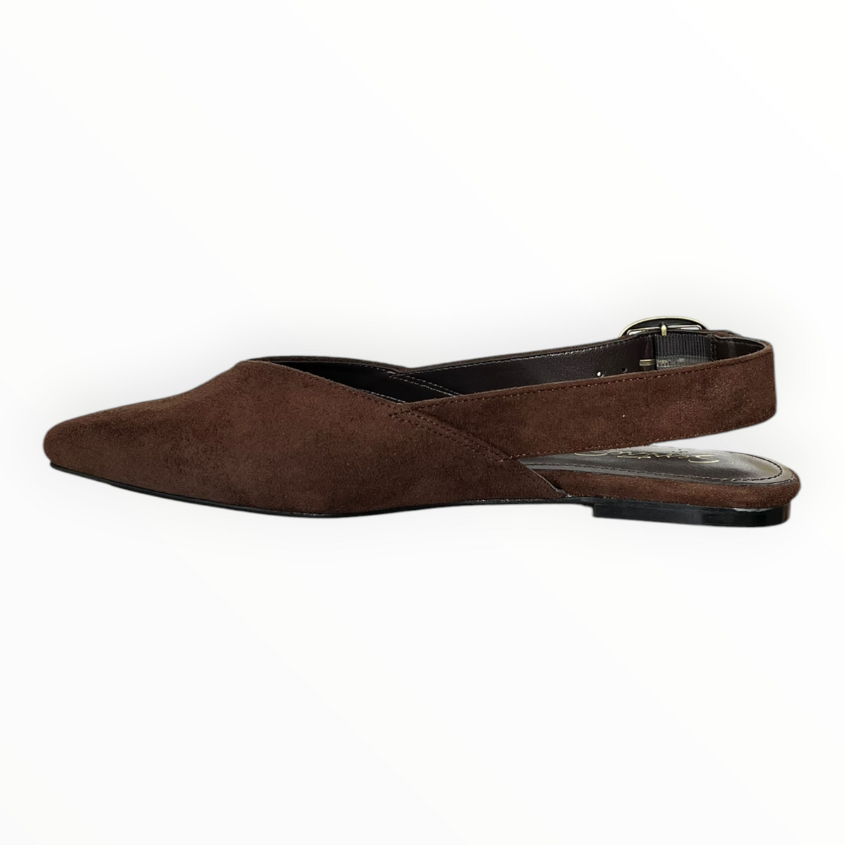 Flats Slingback De Gamuza Café Con Hebilla Grande Senties