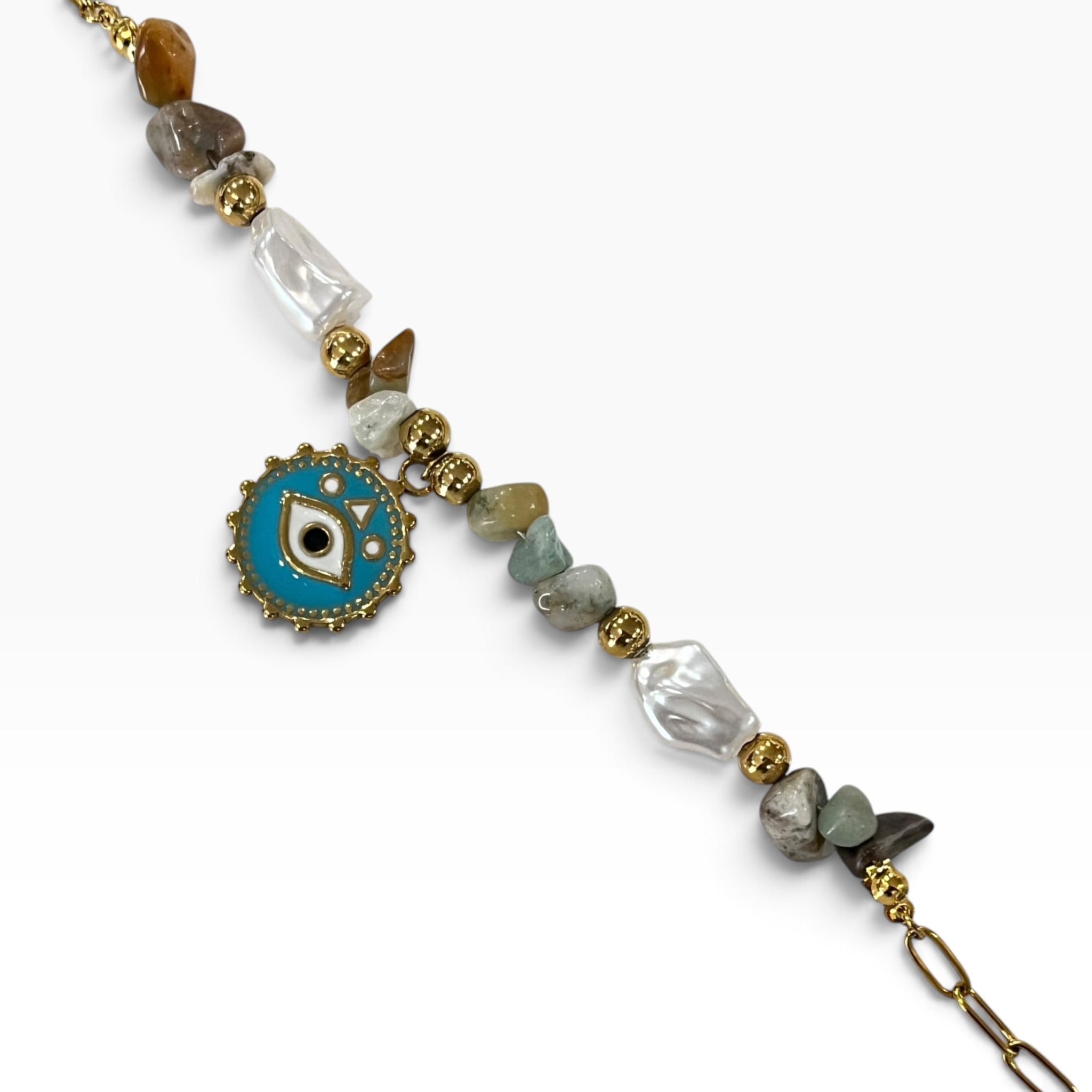Pulsera Cadena Dorada Estilo Boho-Chic Con Dije de Ojo Turco Turquesa
