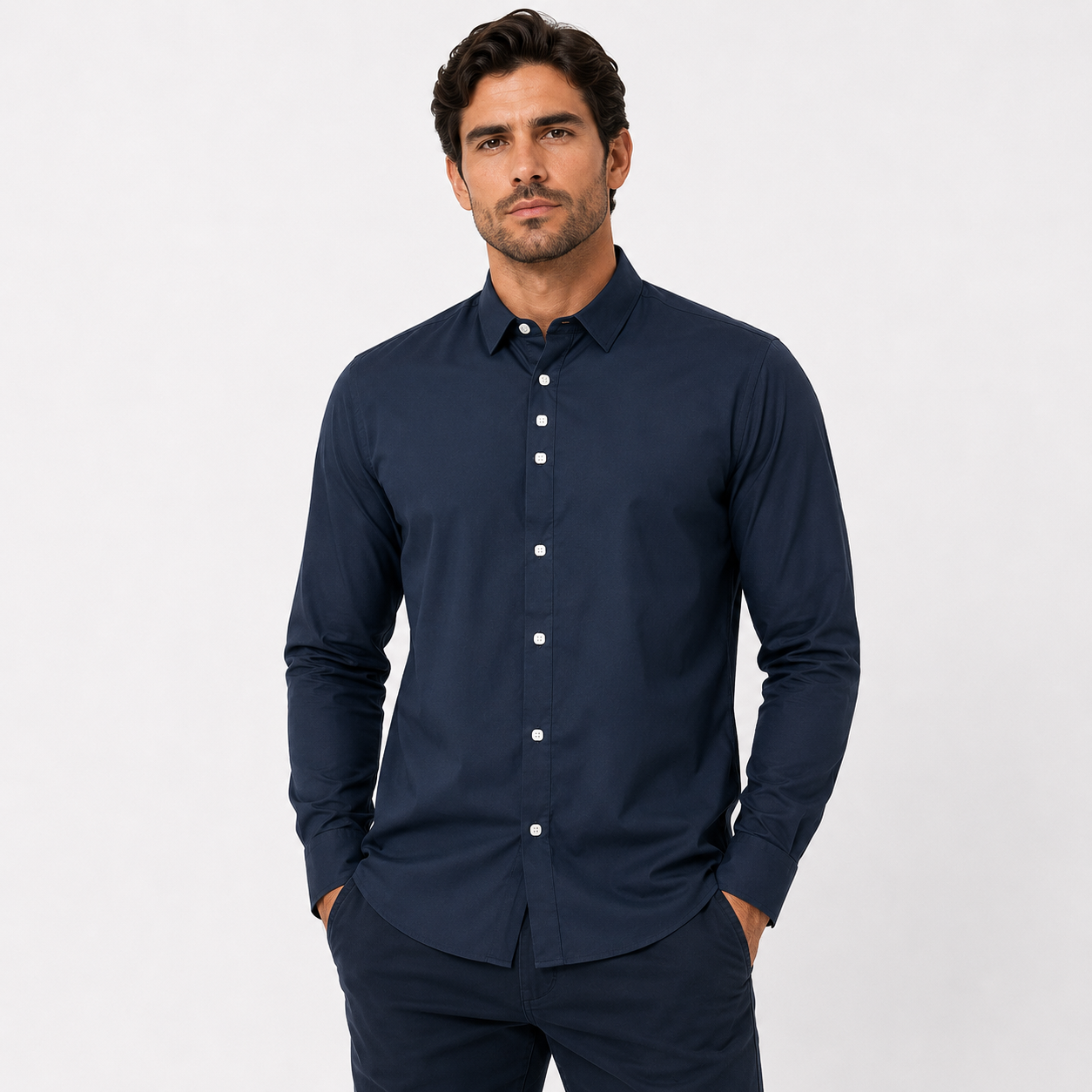 Camisa Slim Azul Marino Para Caballero ZAREVICH COLLECTION