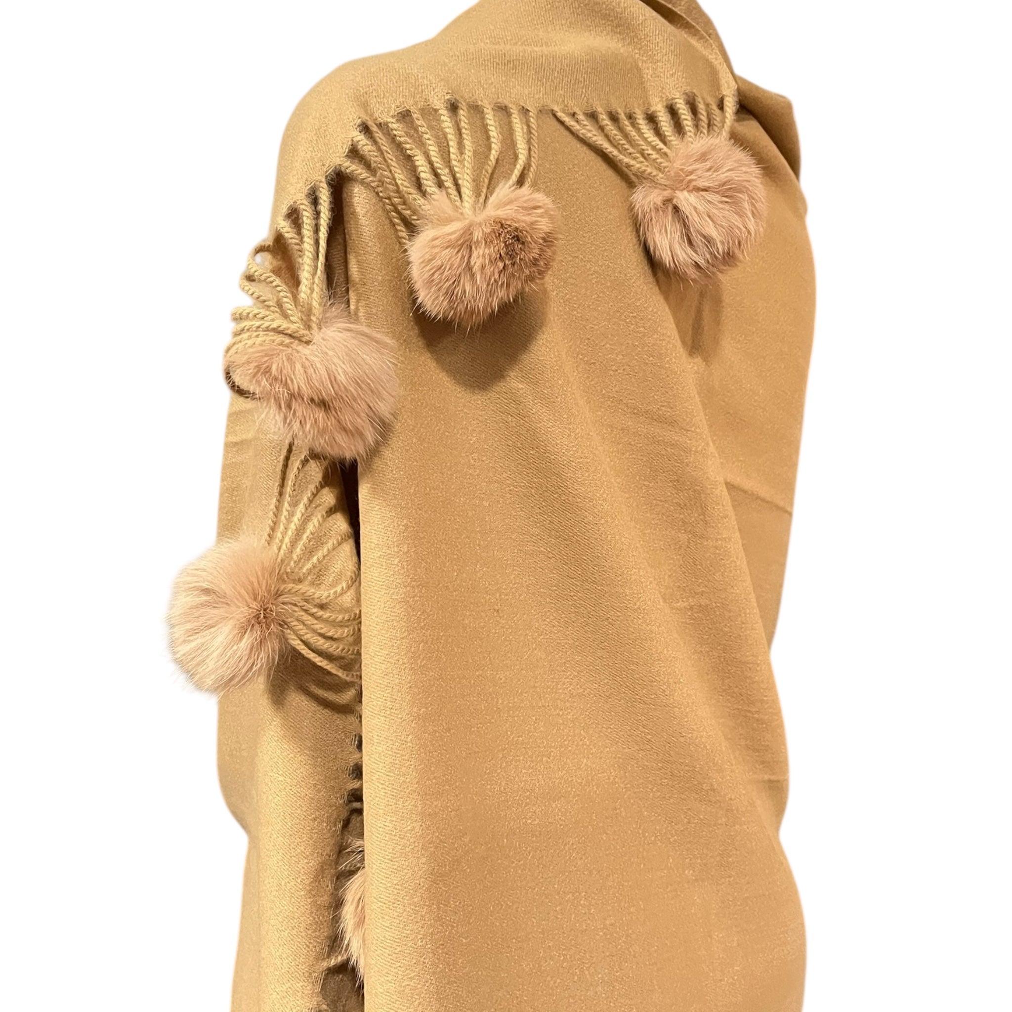 Pashmina Kaki Larga Flecos/Pompones MUSSI
