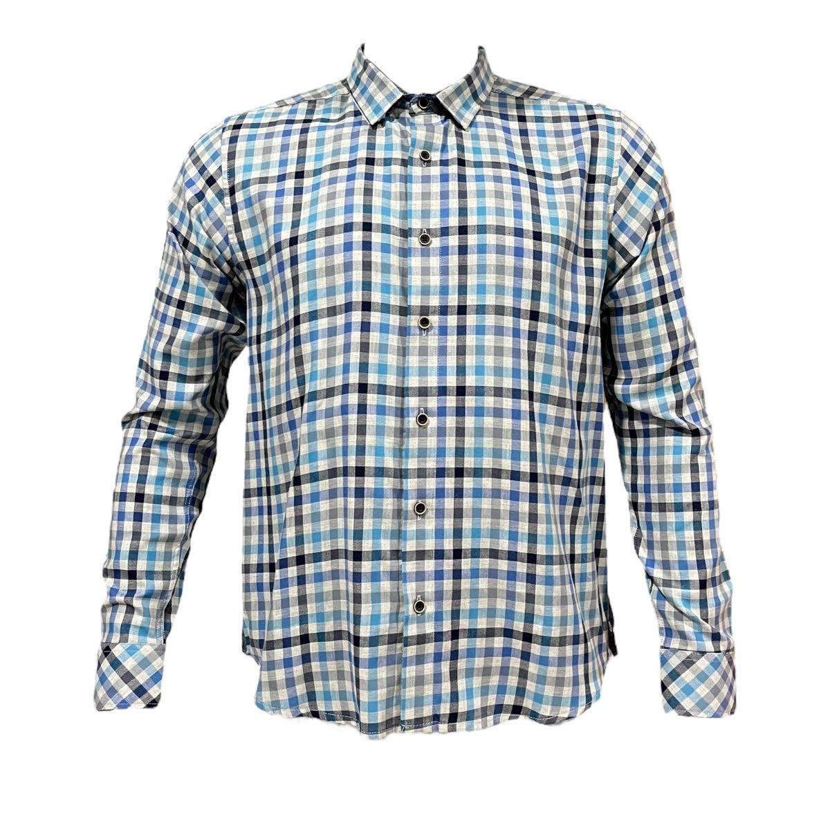Camisa Azul/Gris Cuadros Urbano Afranelada Para Caballero ZAREVICH COLLECTION