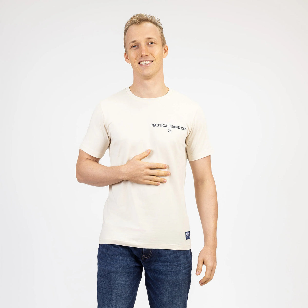 Playera Manga Corta De Hombre Beige Nautica Jeans