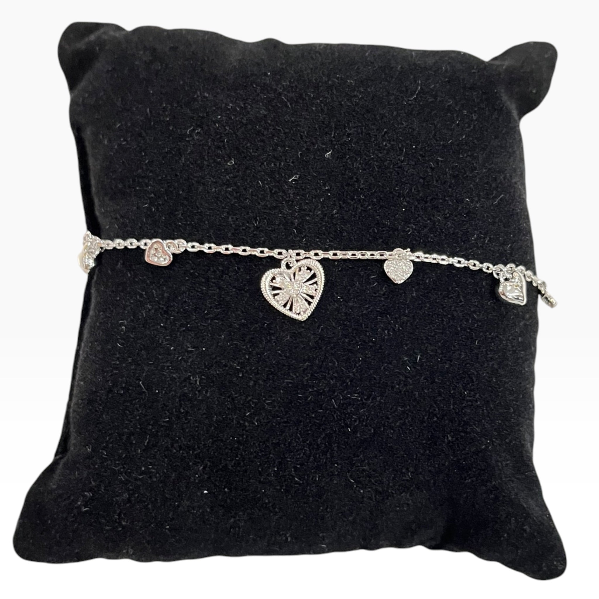 Pulsera Dorada Con Dijes Colgantes De Corazón Rodio Con Zirconias