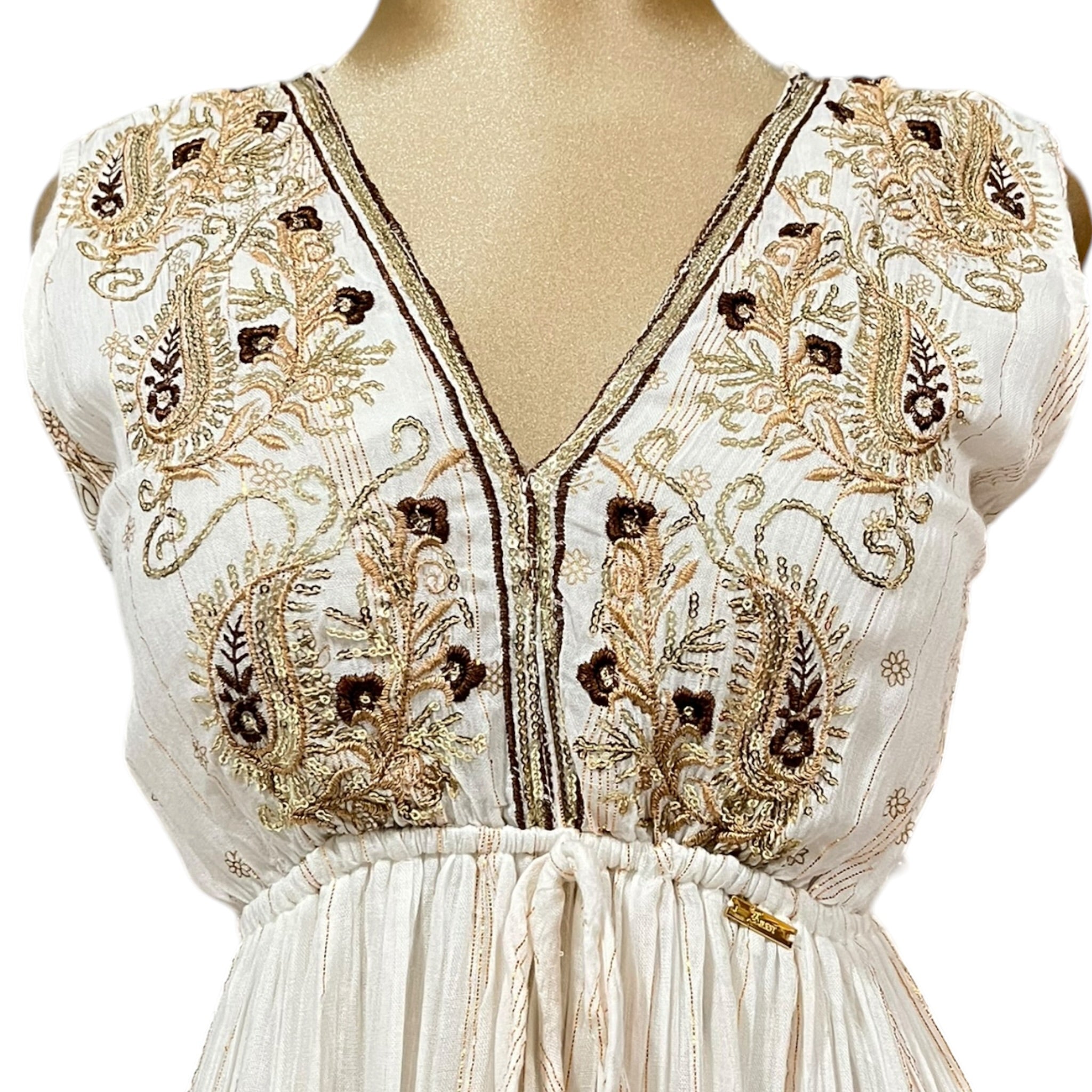 Vestido Sin Manga Hueso/Dorado Mussi