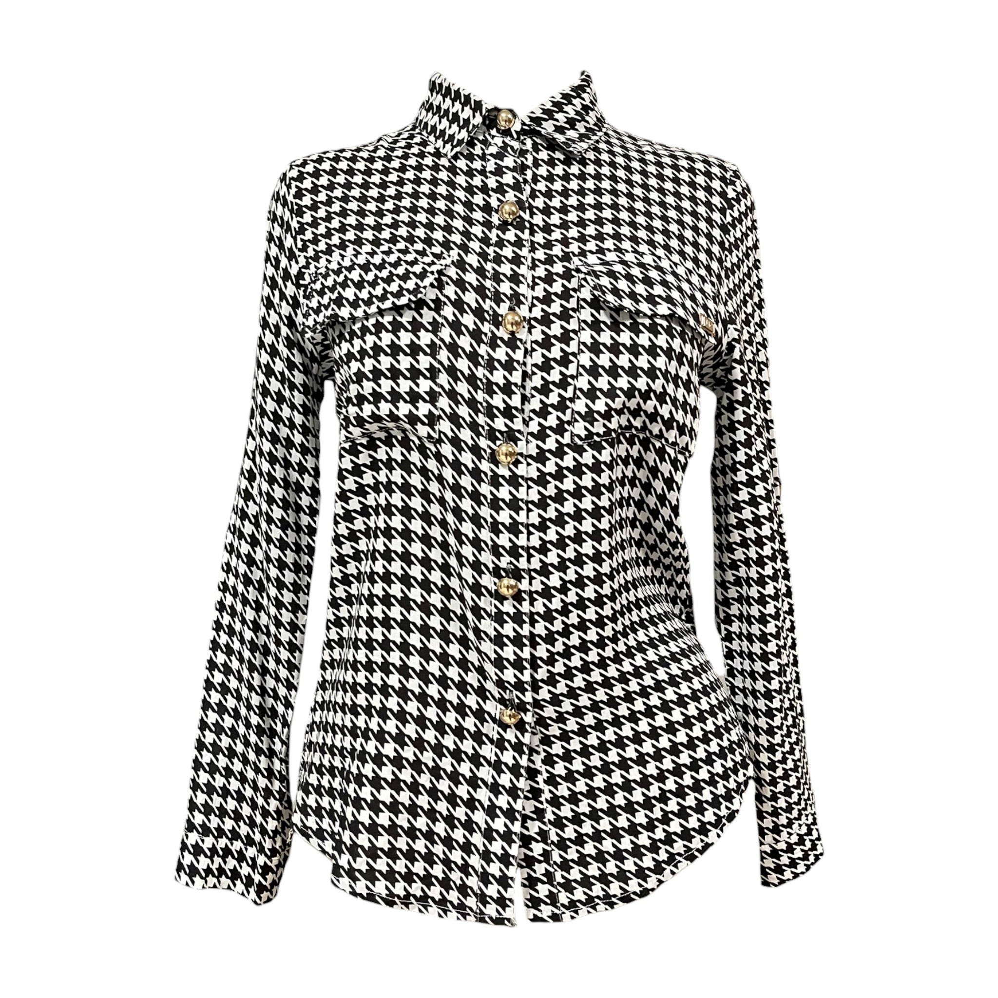 Camisa Estampado Pata De Gallo Blanco/Negro LC