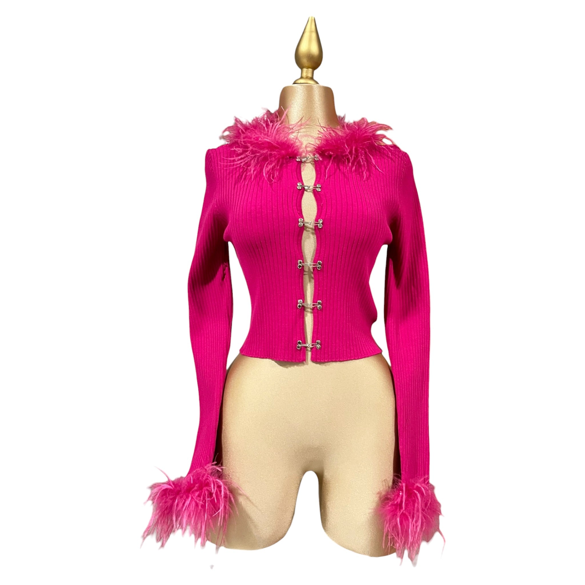 Blusa con plumas Abierta Fucsia LC
