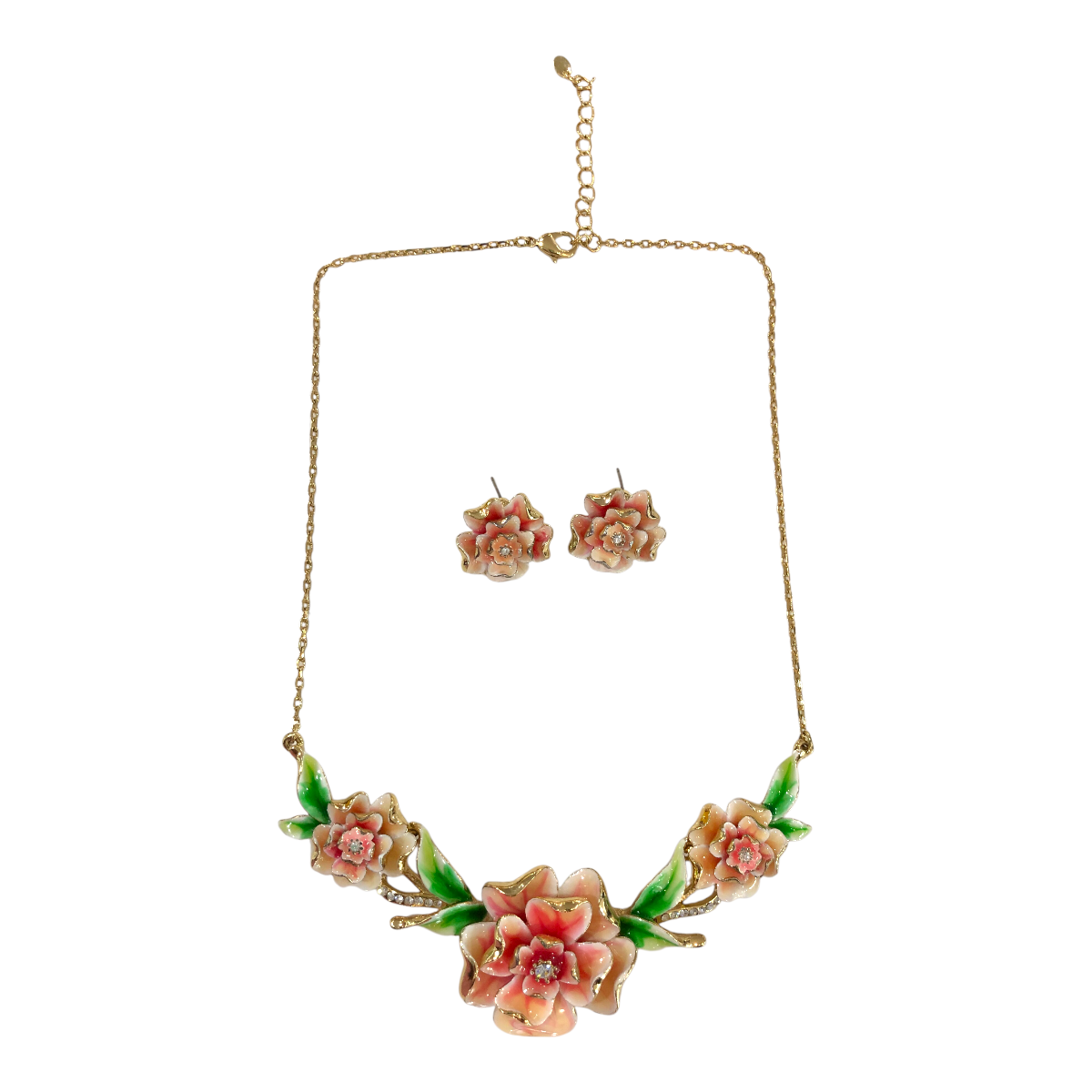 Juego De Collares Y Aretes Flores Rosas