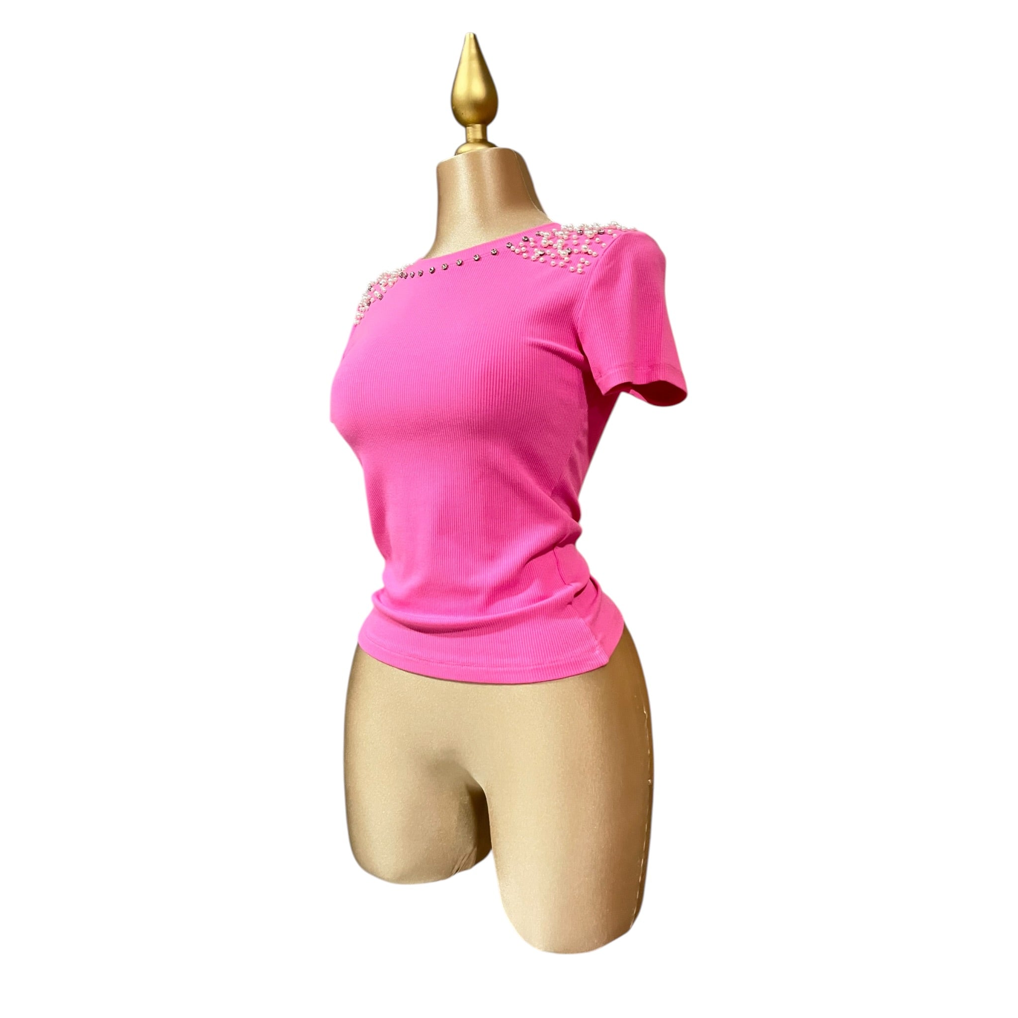 Blusa Con Pedrería Rosa LC
