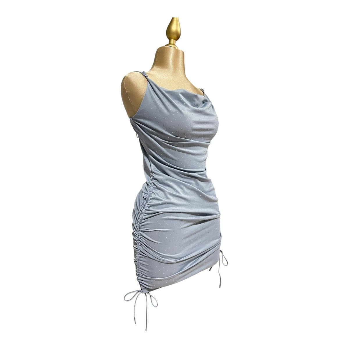 Vestido Cristales Pliegue Liso Color Azul OM