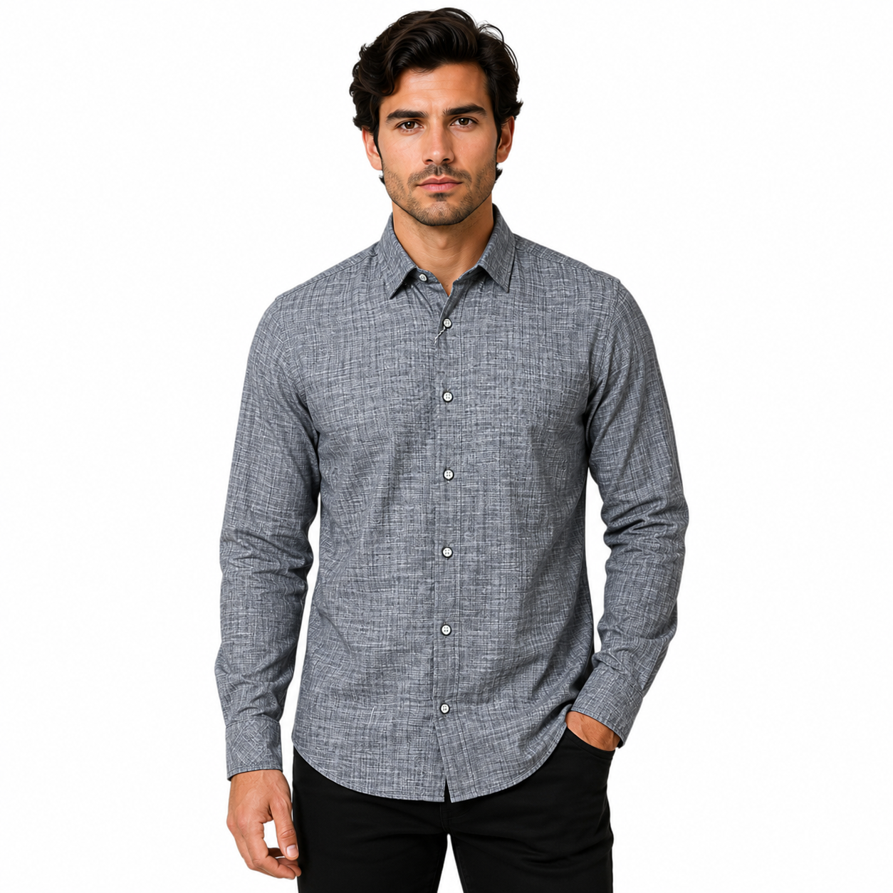 Camisa Gris Bordado  Para Caballero ZAREVICH COLLECTION