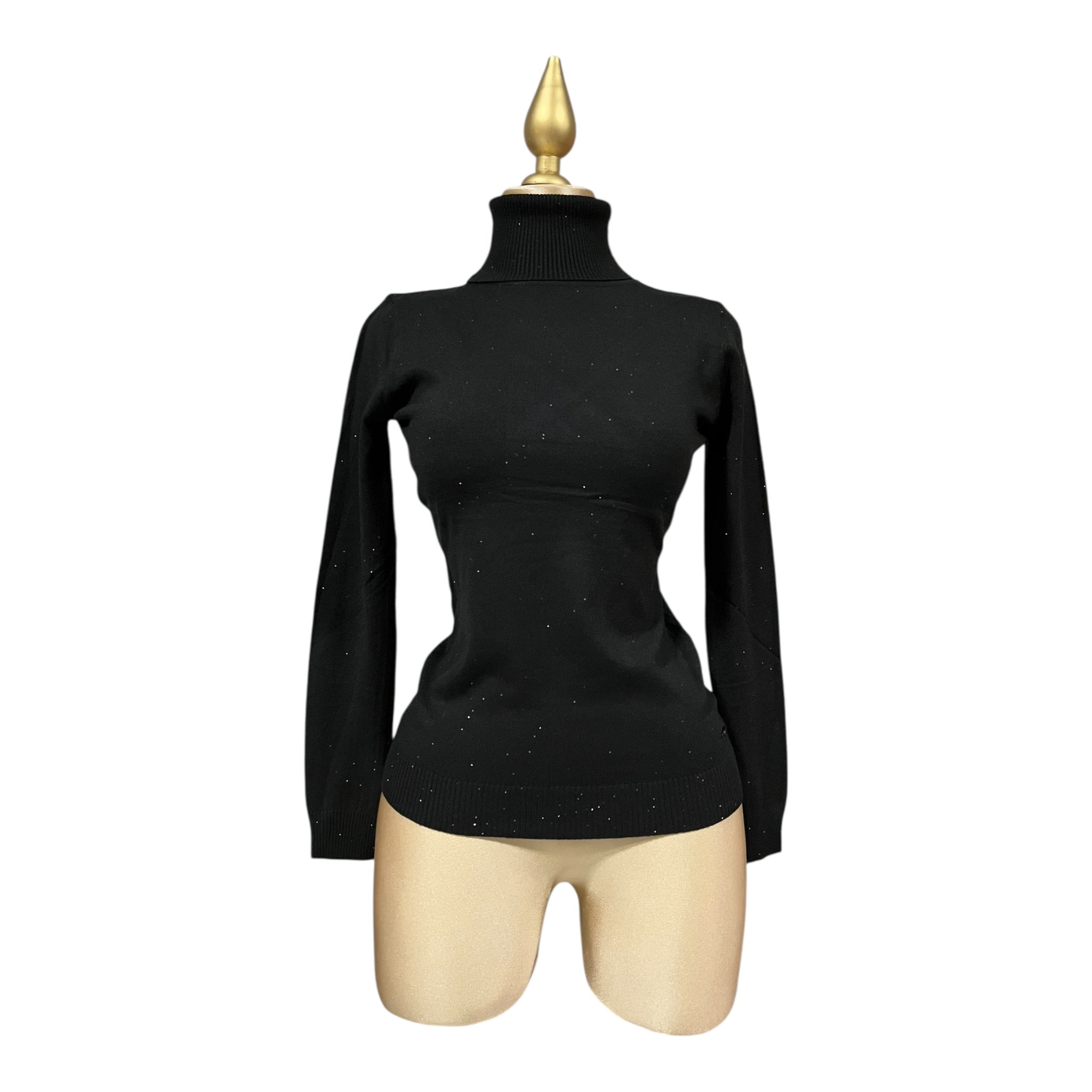 Blusa Negro Con Brillos Cuello Alto Para Dama MUSSI