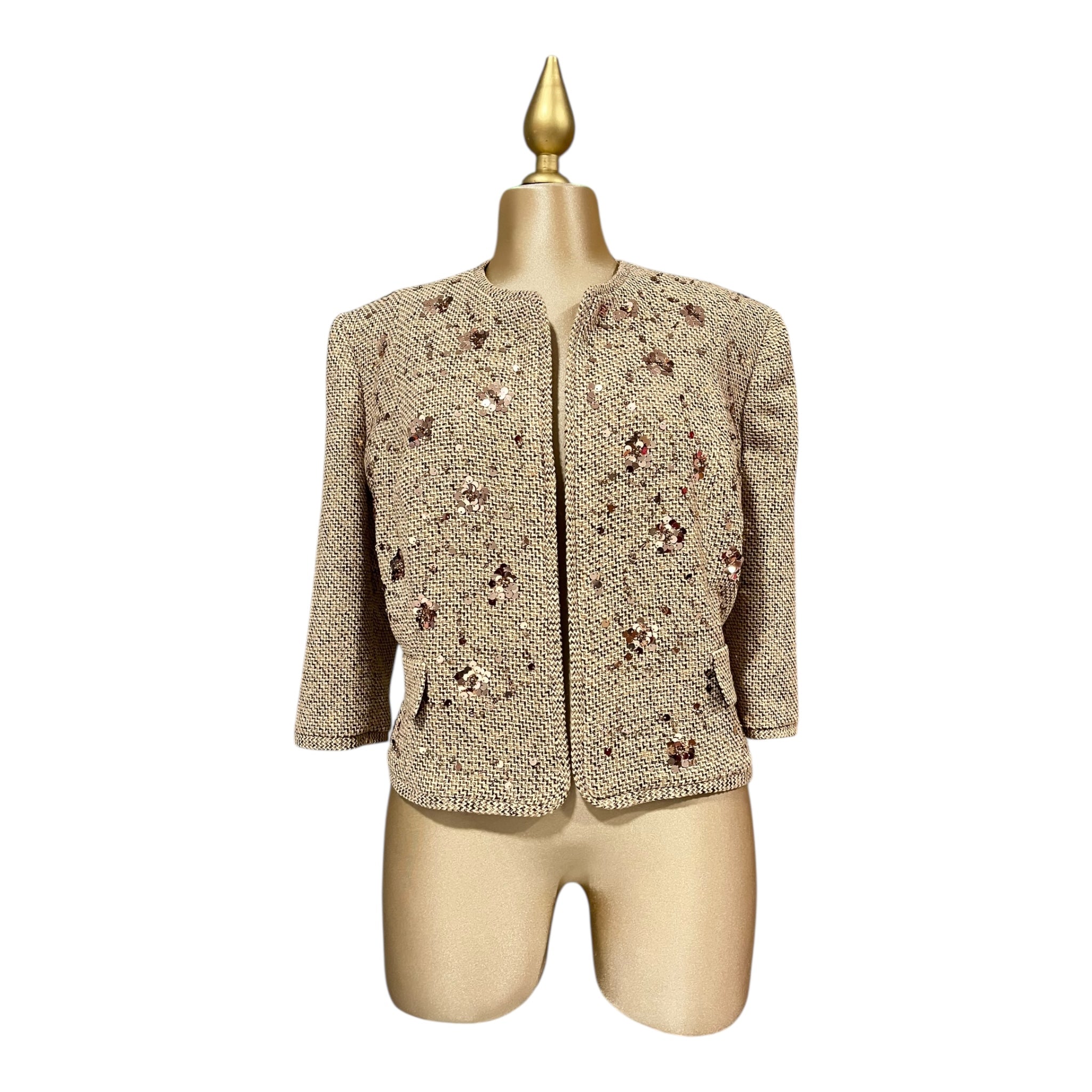 Conjunto Saco Y Vestido Beige Lentejuelas MUSSI