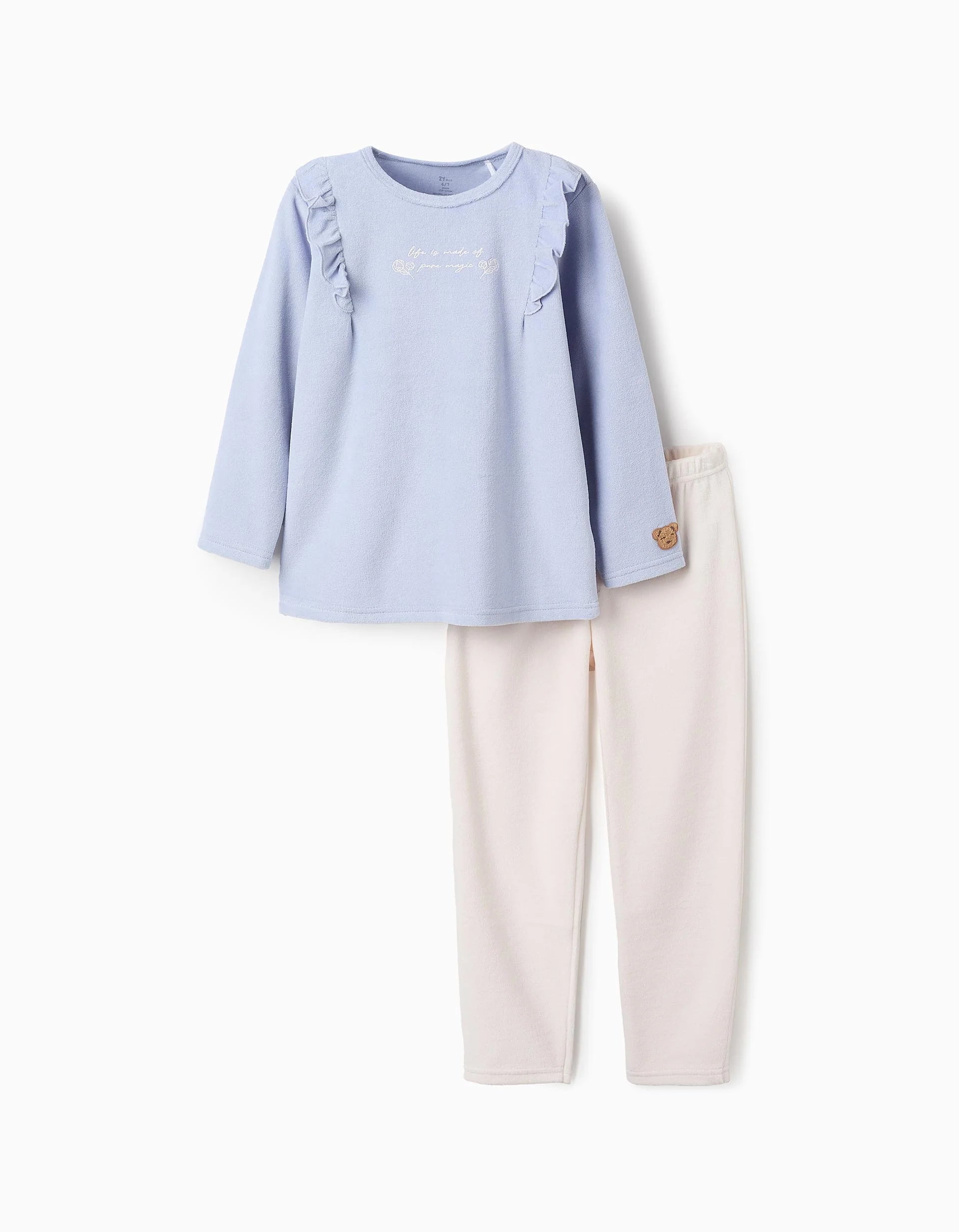 Pijama de Terciopelo con Estampado y Volantes para Niña Magic Azul/Beige ZIPPY