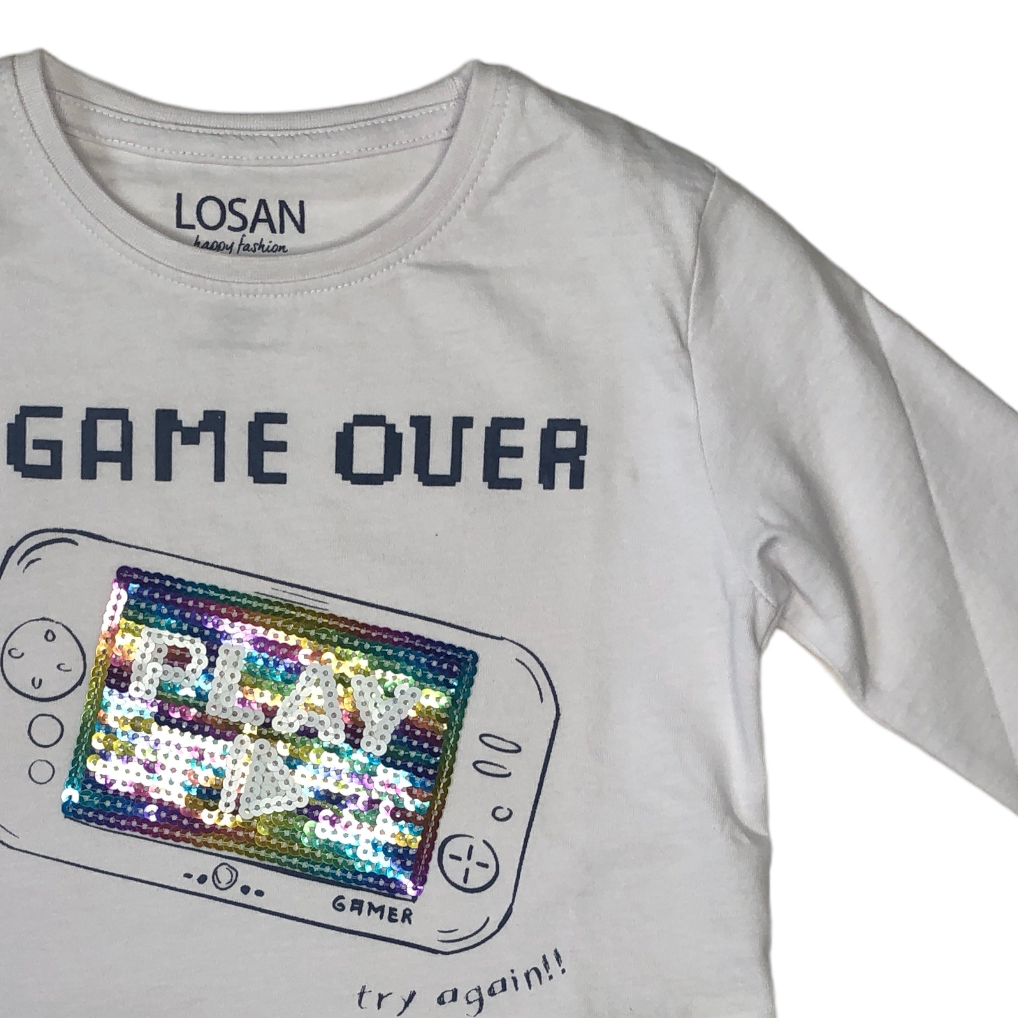 Playera “GAME OVER” blanca para niño Losan