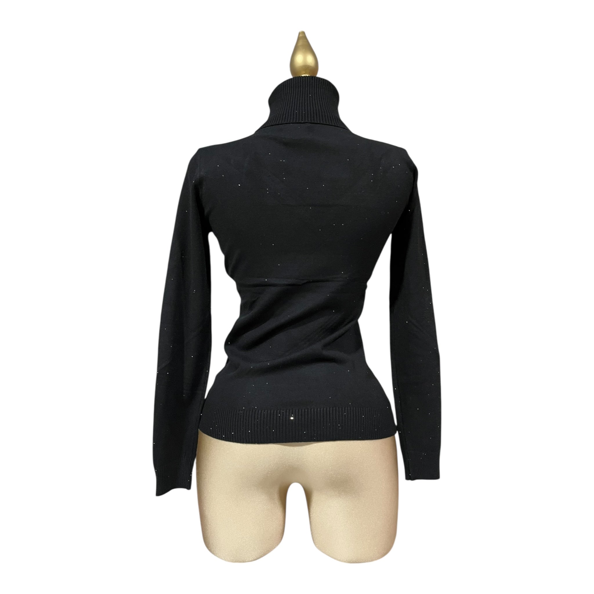 Blusa Negro Con Brillos Cuello Alto Para Dama MUSSI