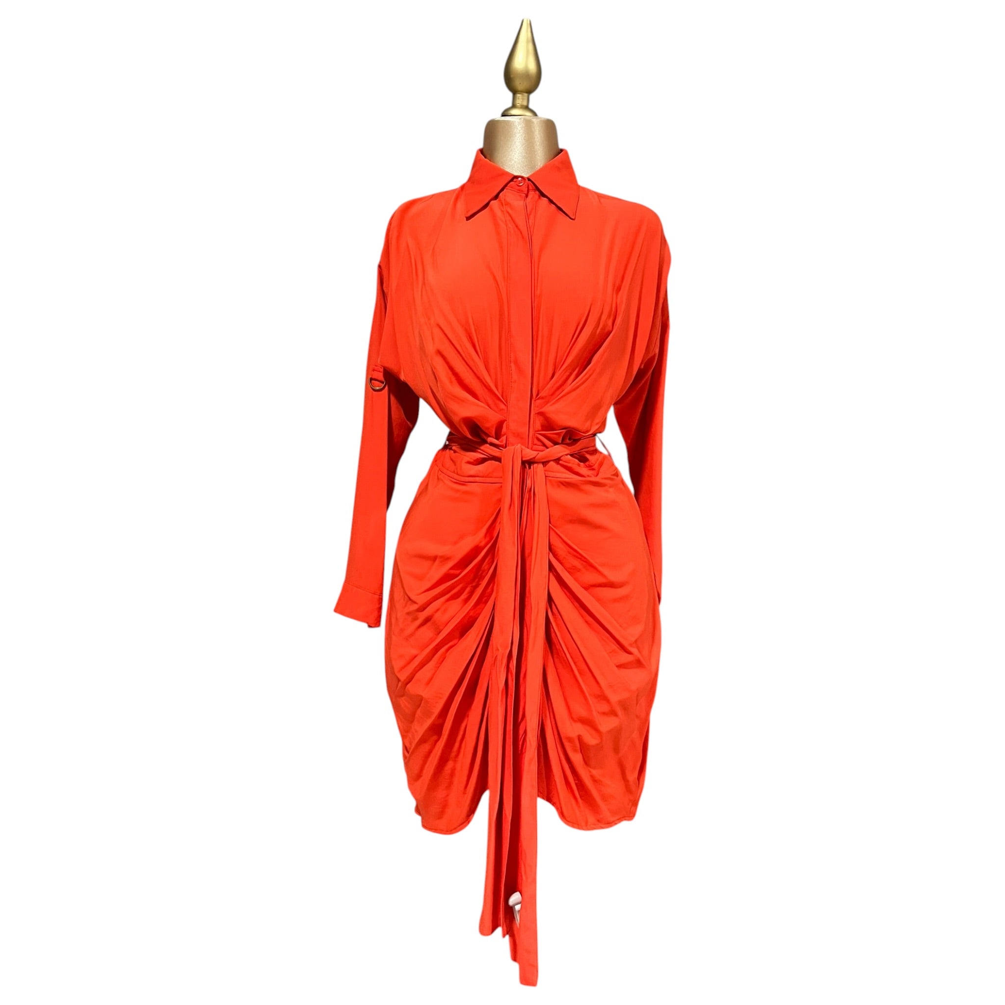 Vestido Largo Con Cinturón Naranja LC