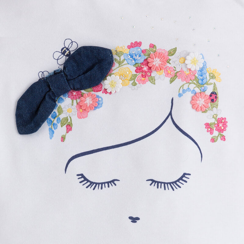 Playera Con Estampado Flores Moño Para Niña Mayoral