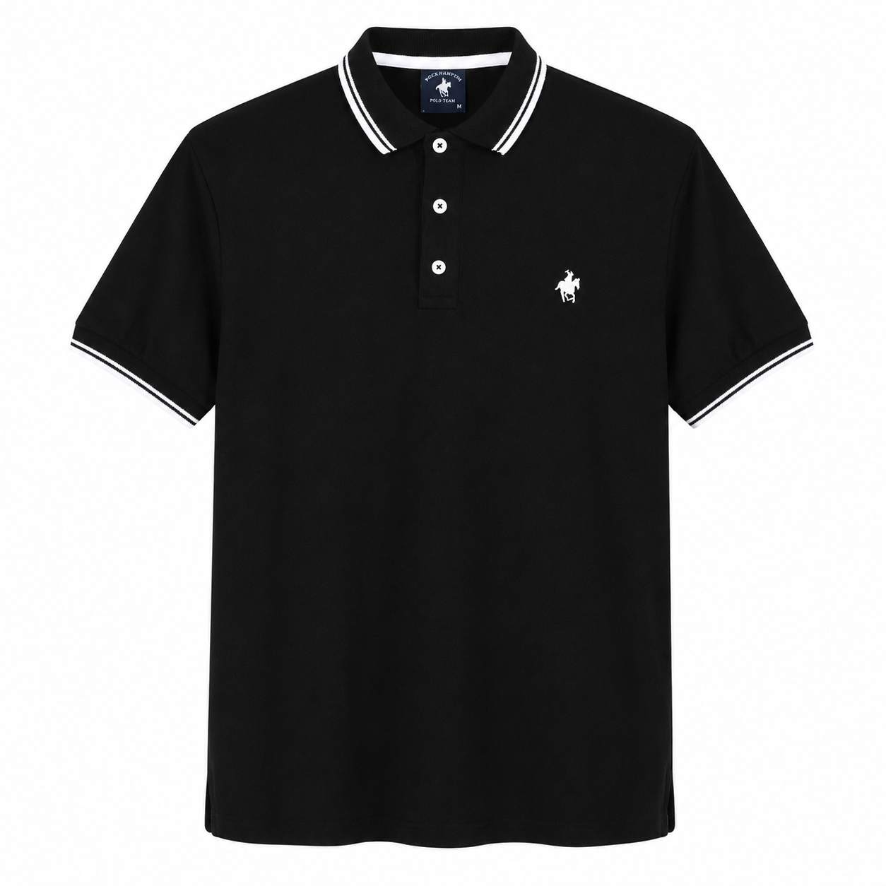 Playera Polo Color Negro Tiras Blanco Rock Hampton Polo Team