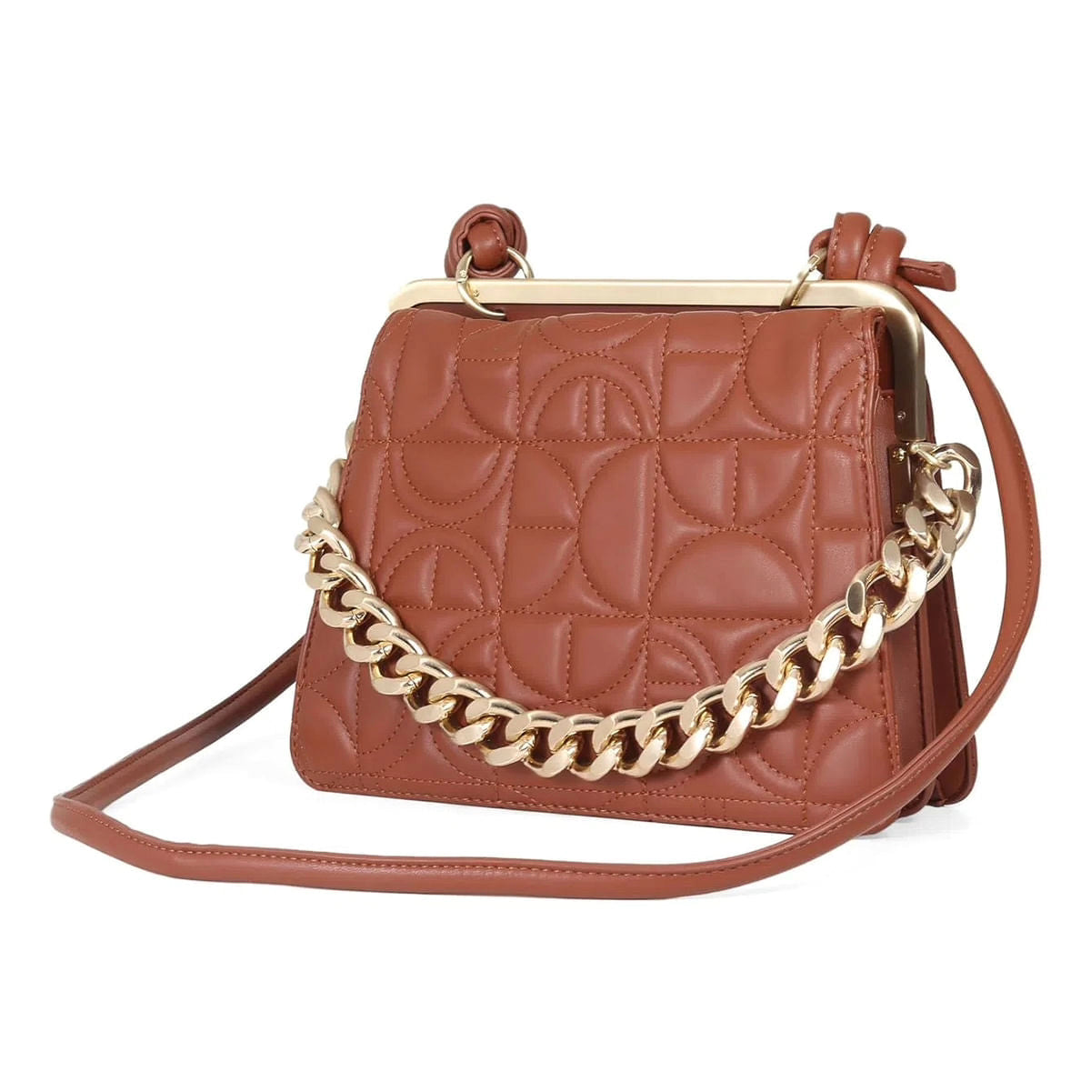 Bolsa Satchel Acolchada Cadena Chunky color Tan Cloe