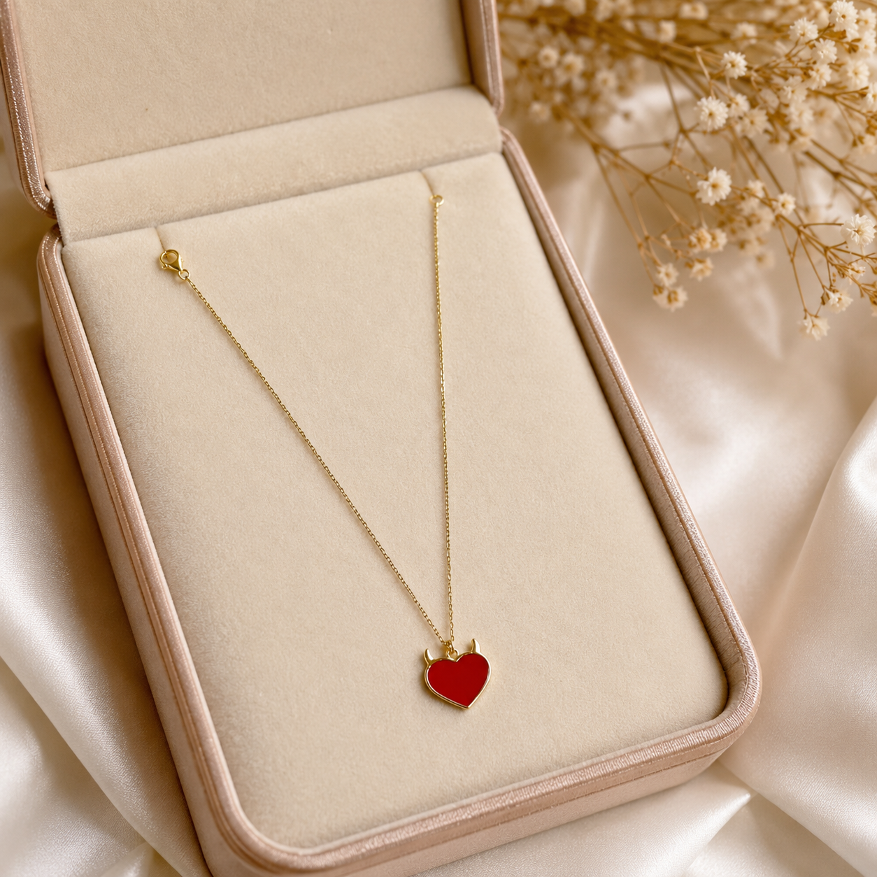 Gargantilla Plata S925 Rodio Corazón Rojo