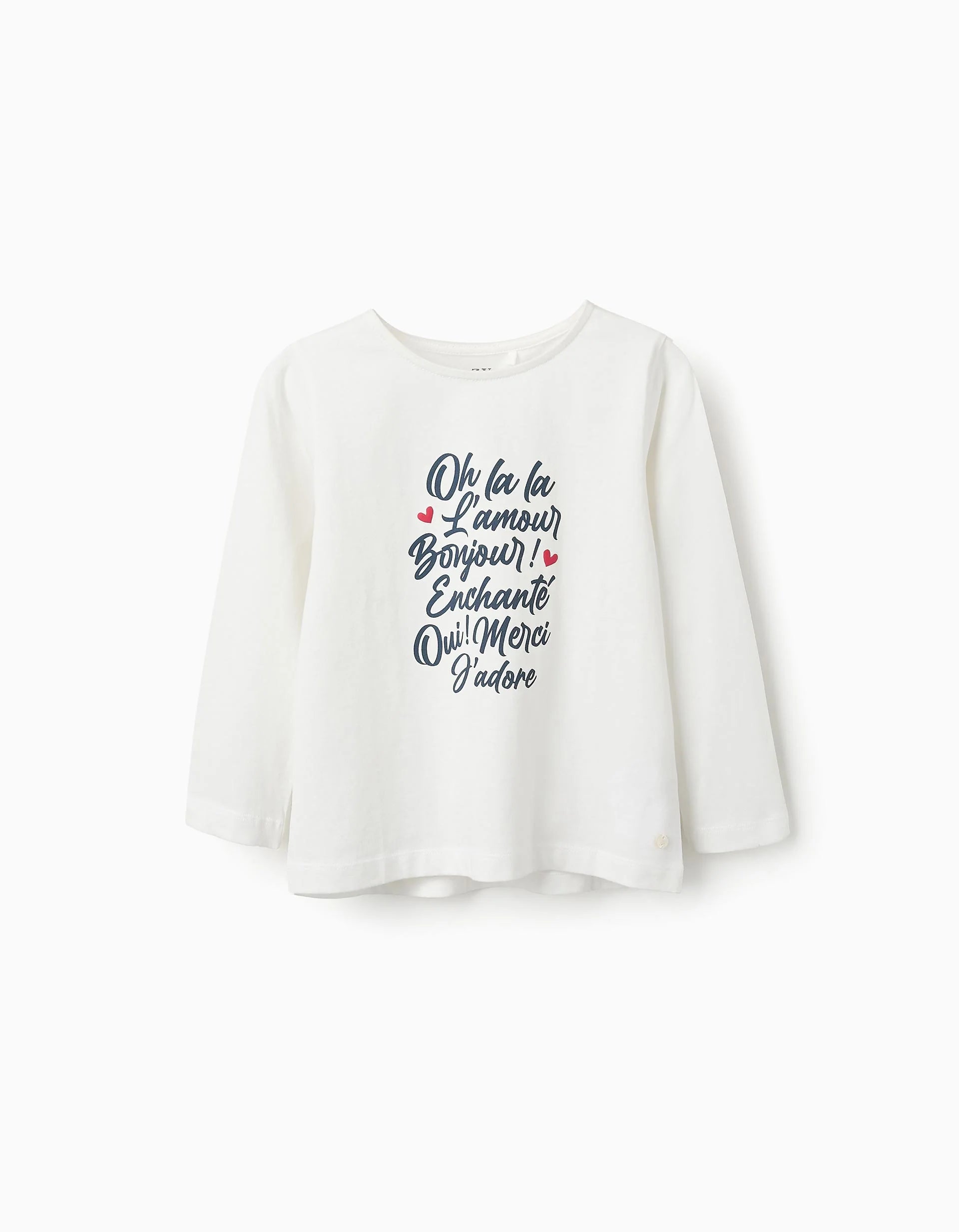 Playera de Manga Larga de Algodón para Niña 'Oh La La', Blanco ZIPPY