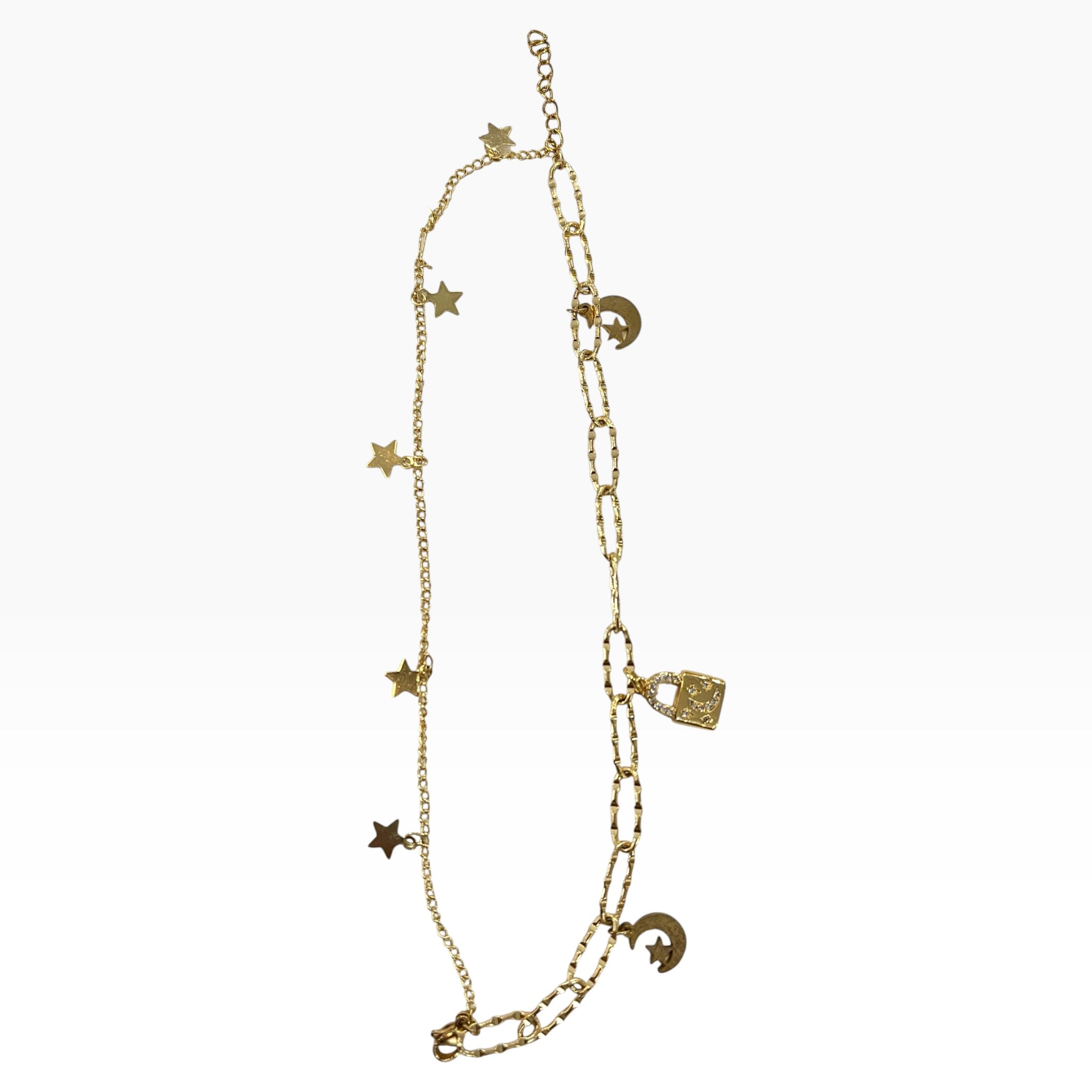 Pulsera Dorada Con Dije Candado y Pequeñas Zirconias